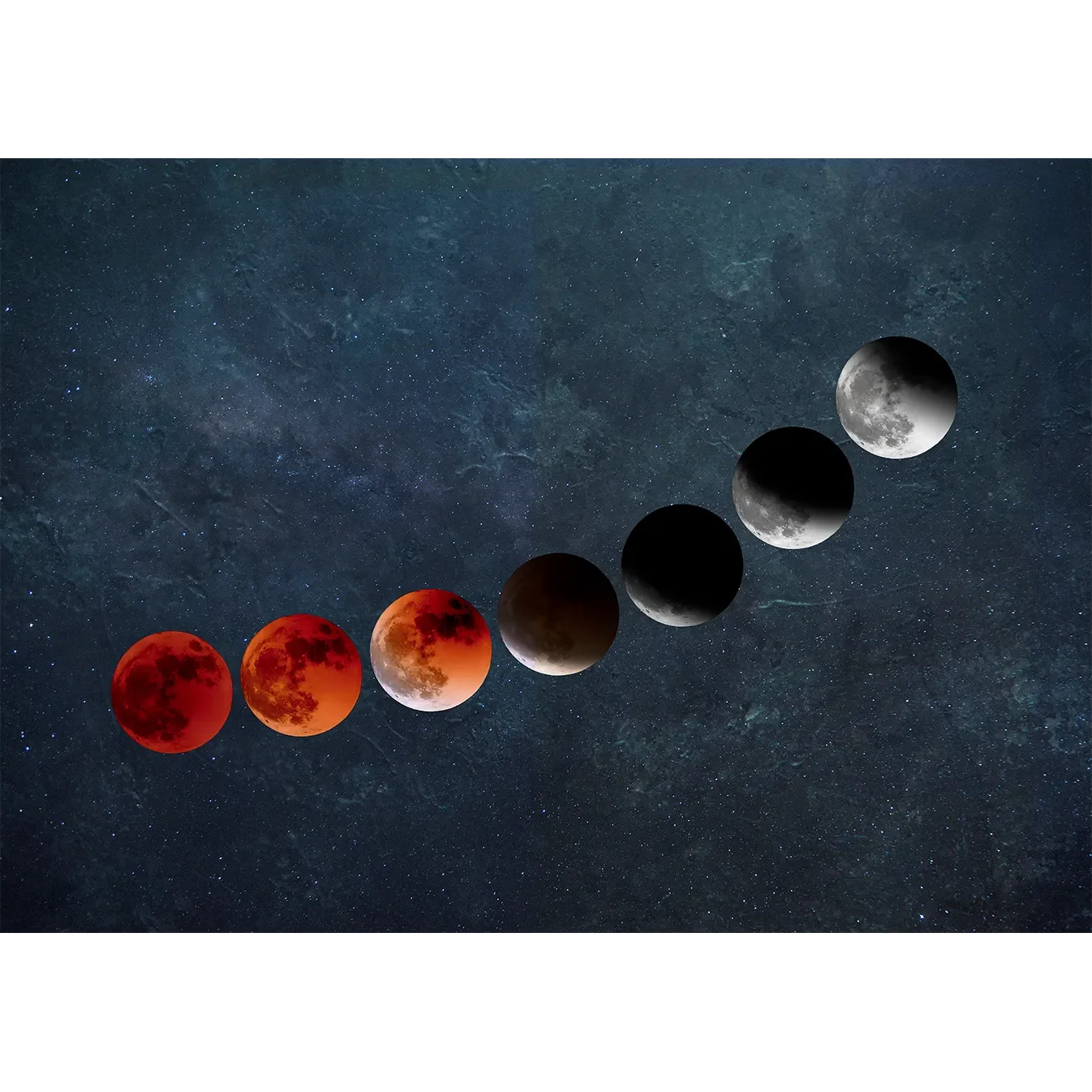 Deep crimson blood moon total lunar eclipse fine art print set against a dark celestial night sky by GG Digital Creations.