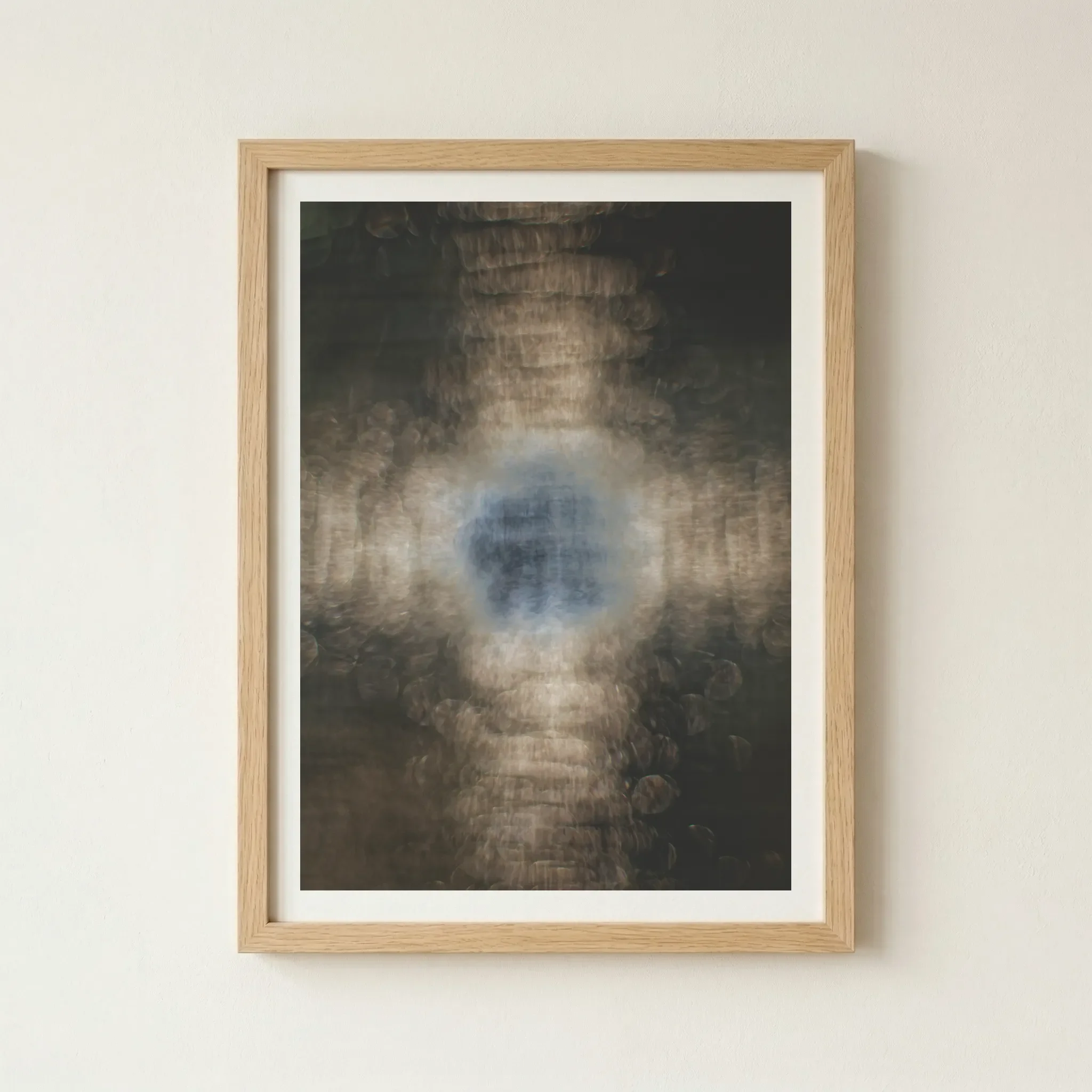 'Evolution' fine art print in a natural wood frame, adding a touch of organic warmth to the ethereal, high-vibration digital energy.