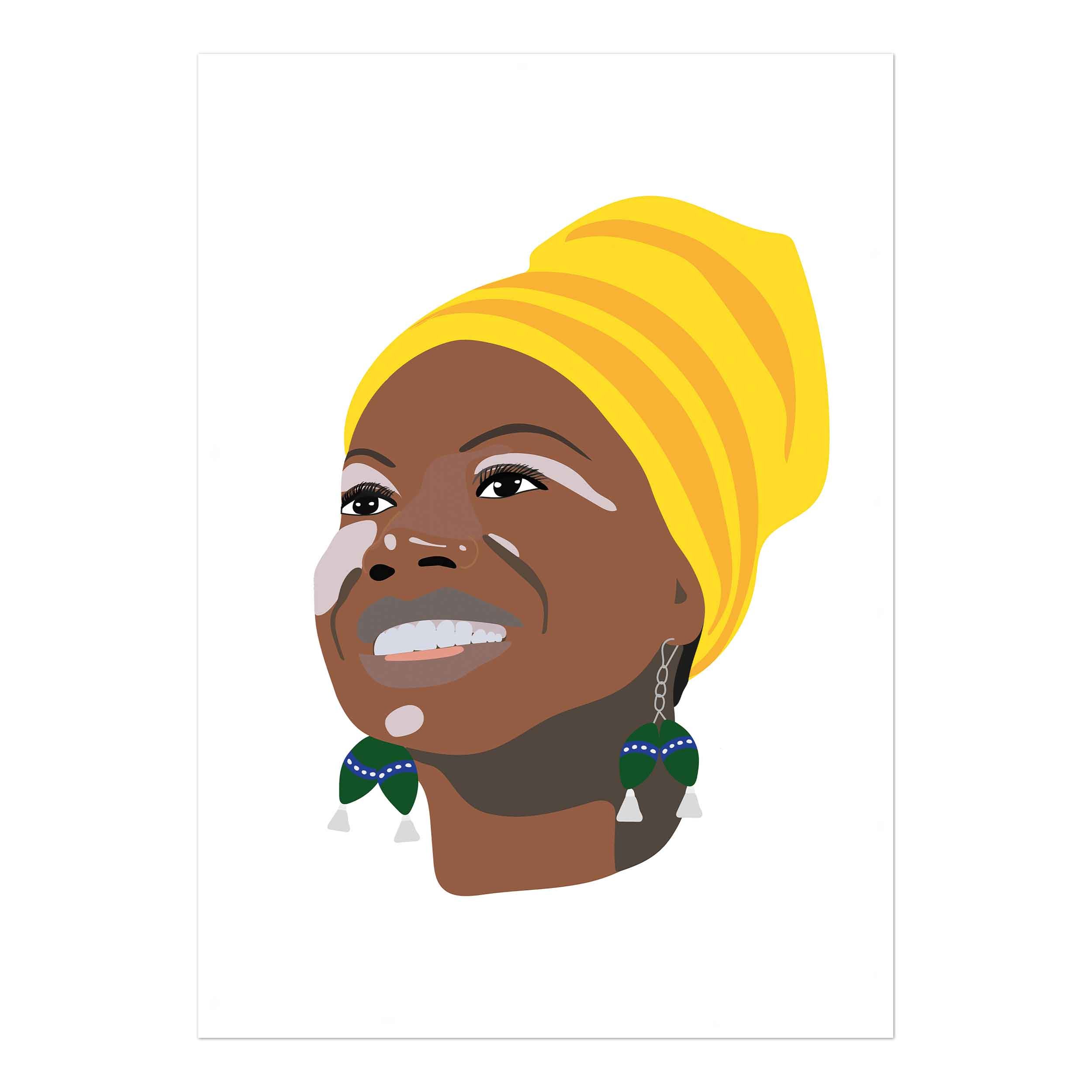 Fine art print of Nina Simone, illustrating her emotive expression and significance as a jazz musician and civil rights activist