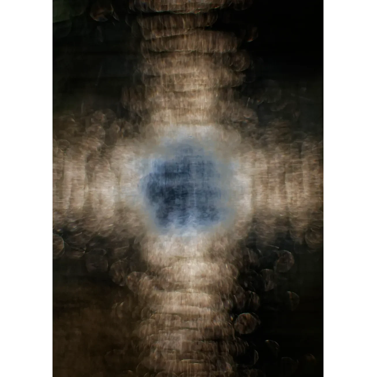 Abstract fine art print of a radiant amber core with intricate golden threads of light expanding into a dark void.