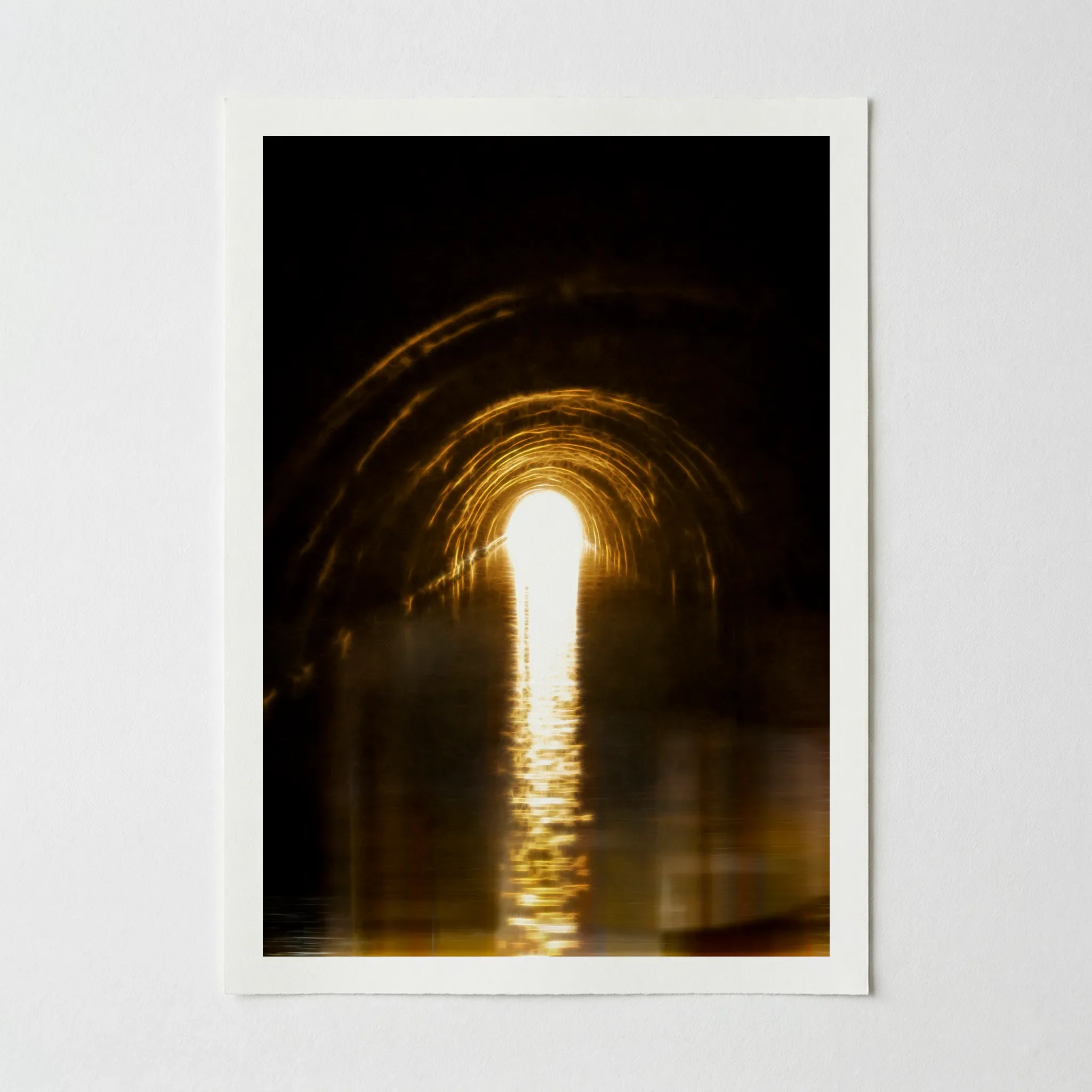 A portrait Giclée print on 200gsm museum-grade matte paper, highlighting the damp, weathered textures of the Regent’s Canal tunnel walls.