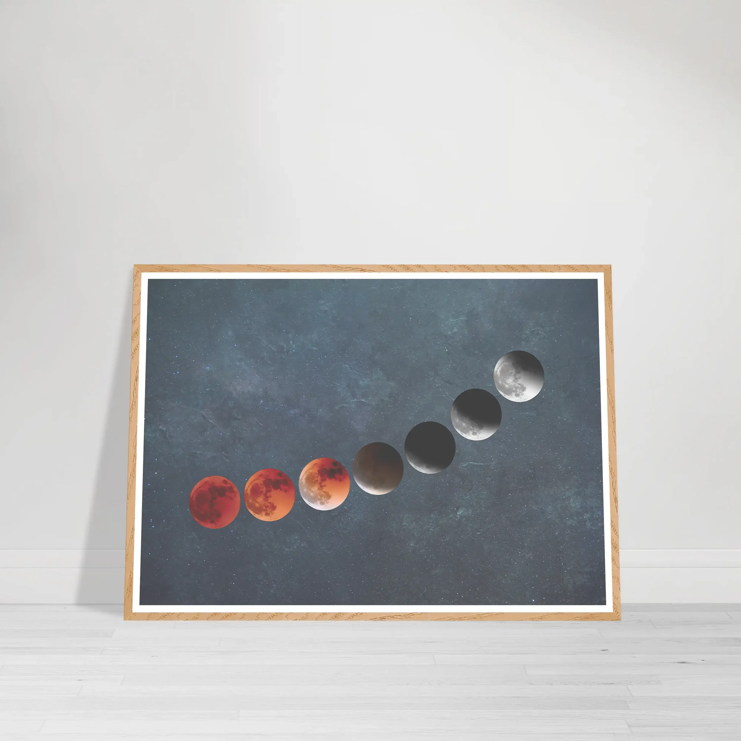 Blood Moon Eclipse Phase fine art print showing the lunar eclipse mid-transition, wood frame print