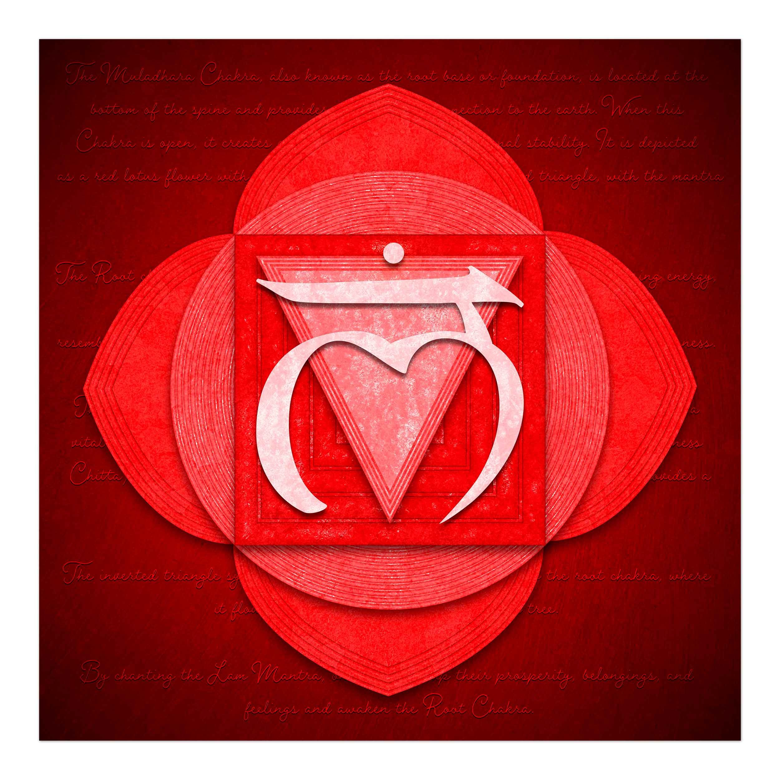 Root Chakra Metal Poster on a red background