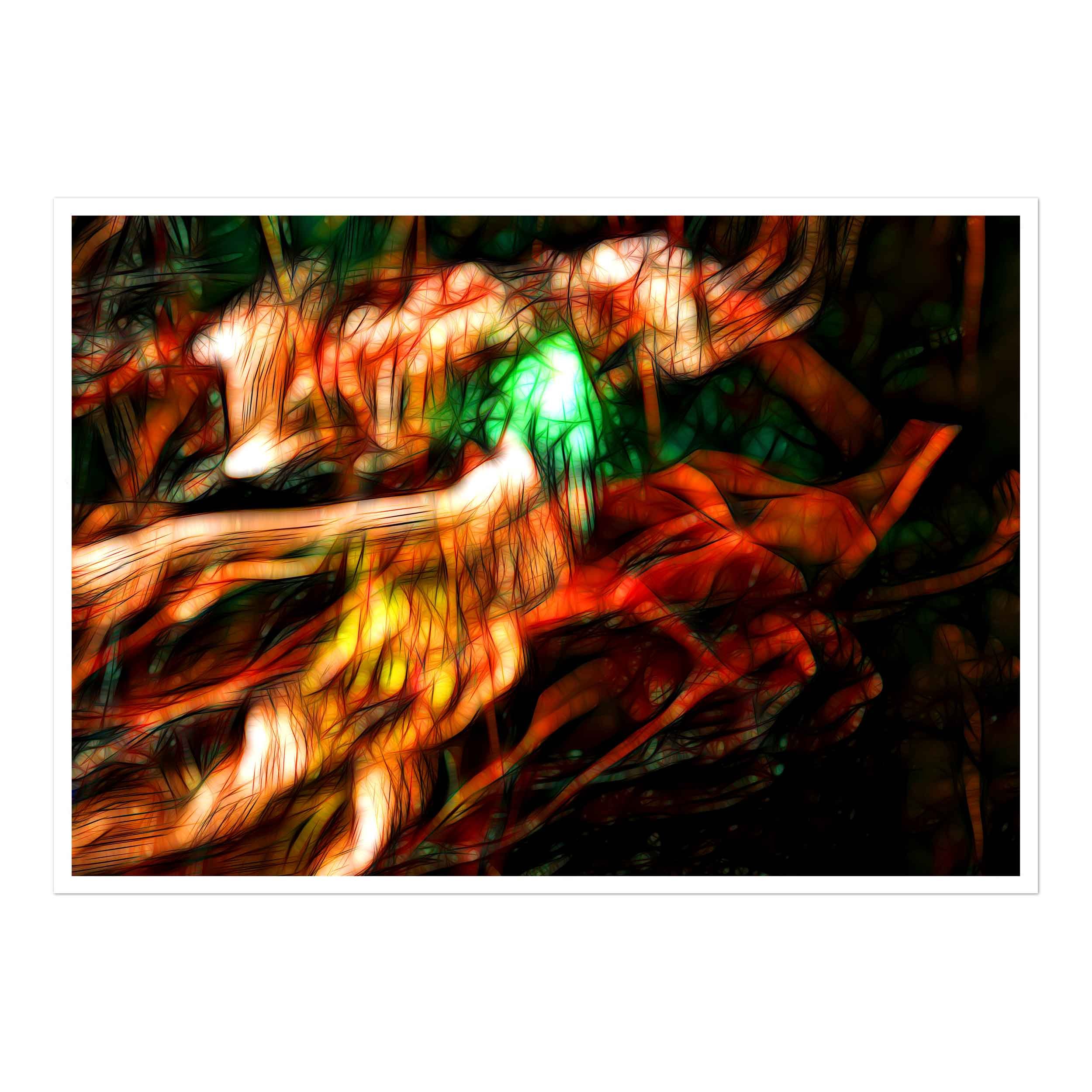 Metro Android abstract art print with layered digital textures and futuristic sci-fi design in bold tones.