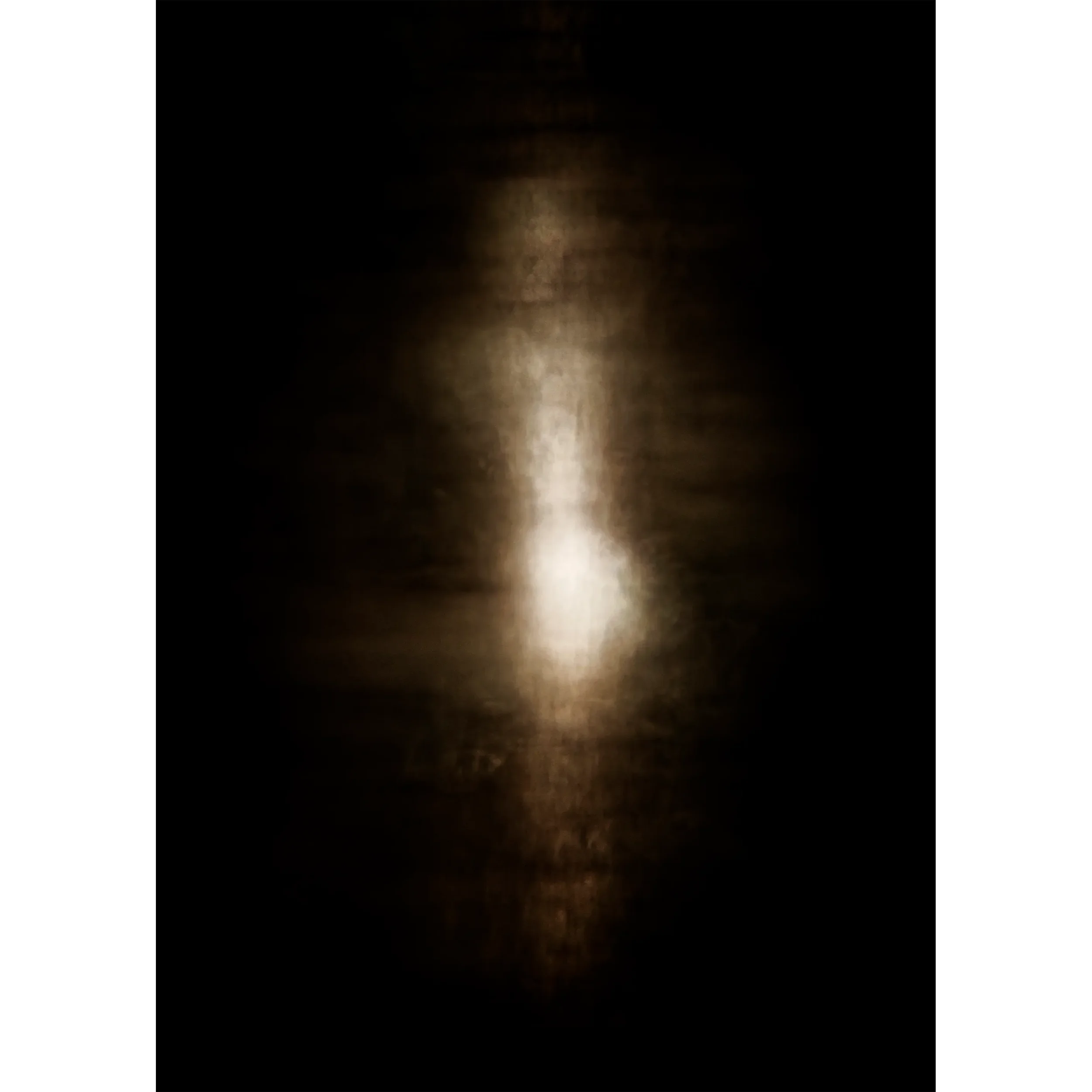 A profound abstract fine art photograph titled 'Pulse,' featuring a soft, glowing vertical light form in warm sepia tones that emerges from a deep black void, symbolising a heartbeat or new life.