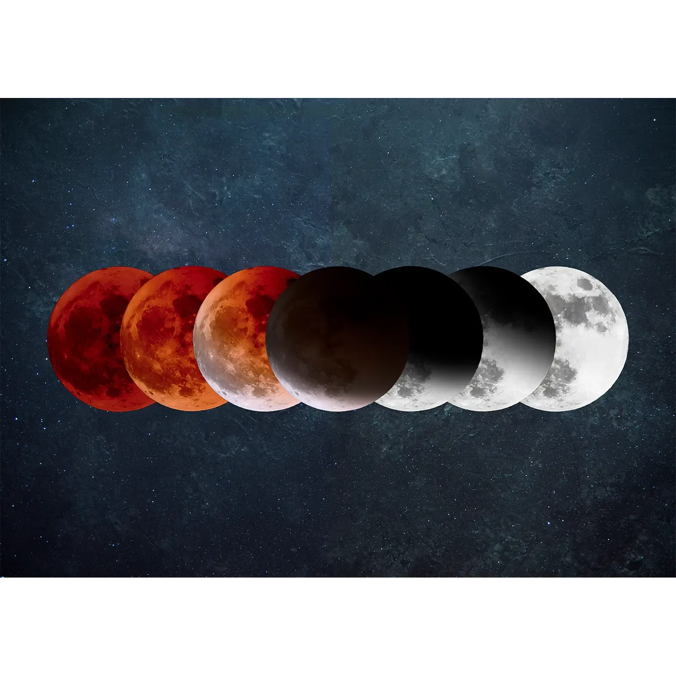 Eerie fine art print of a glowing crimson blood moon during a total lunar eclipse against a dark night sky.