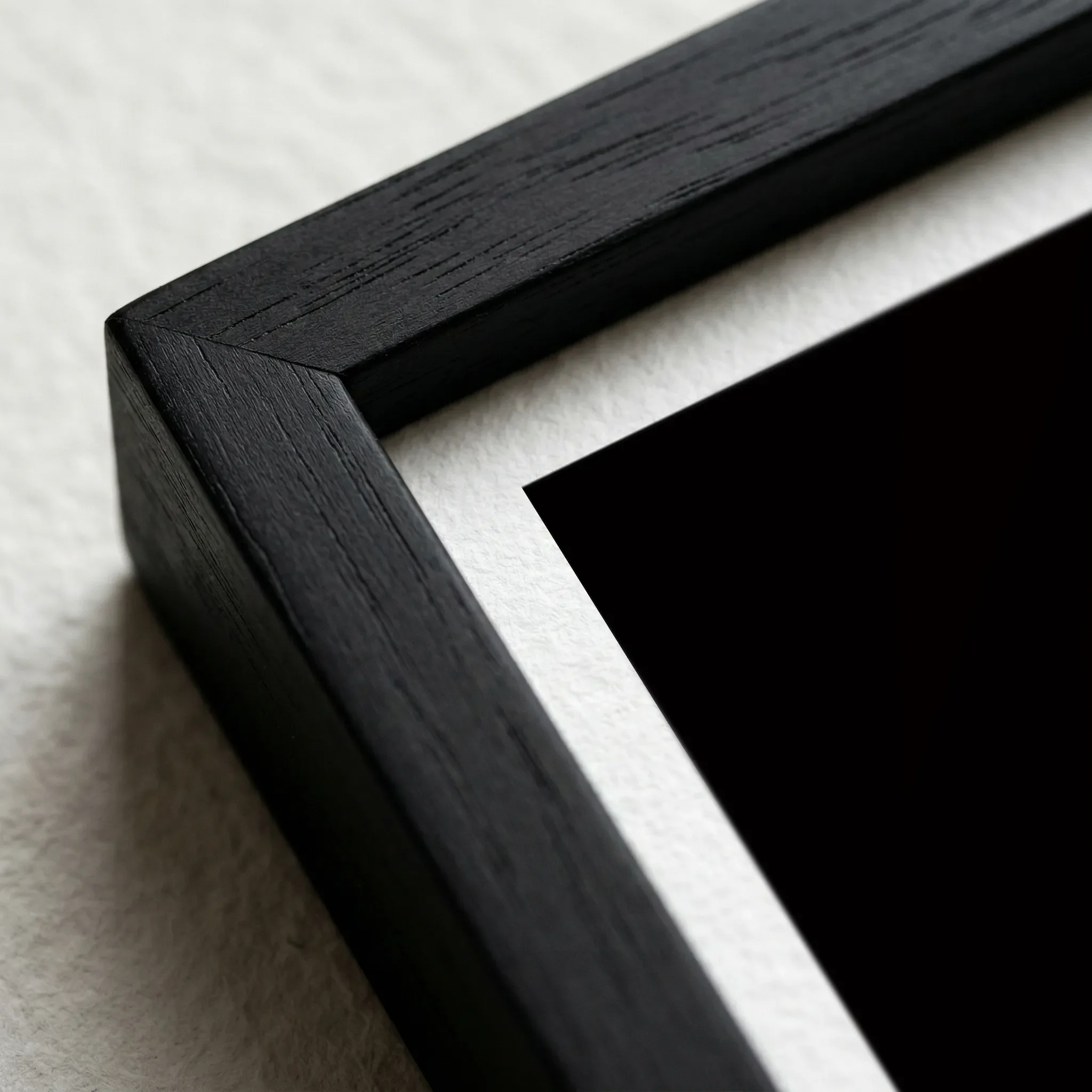 The 'Meditation of Reflection' close up black wooden frame, providing a seamless border that makes the internal fire and blue energy appear to glow intensely.