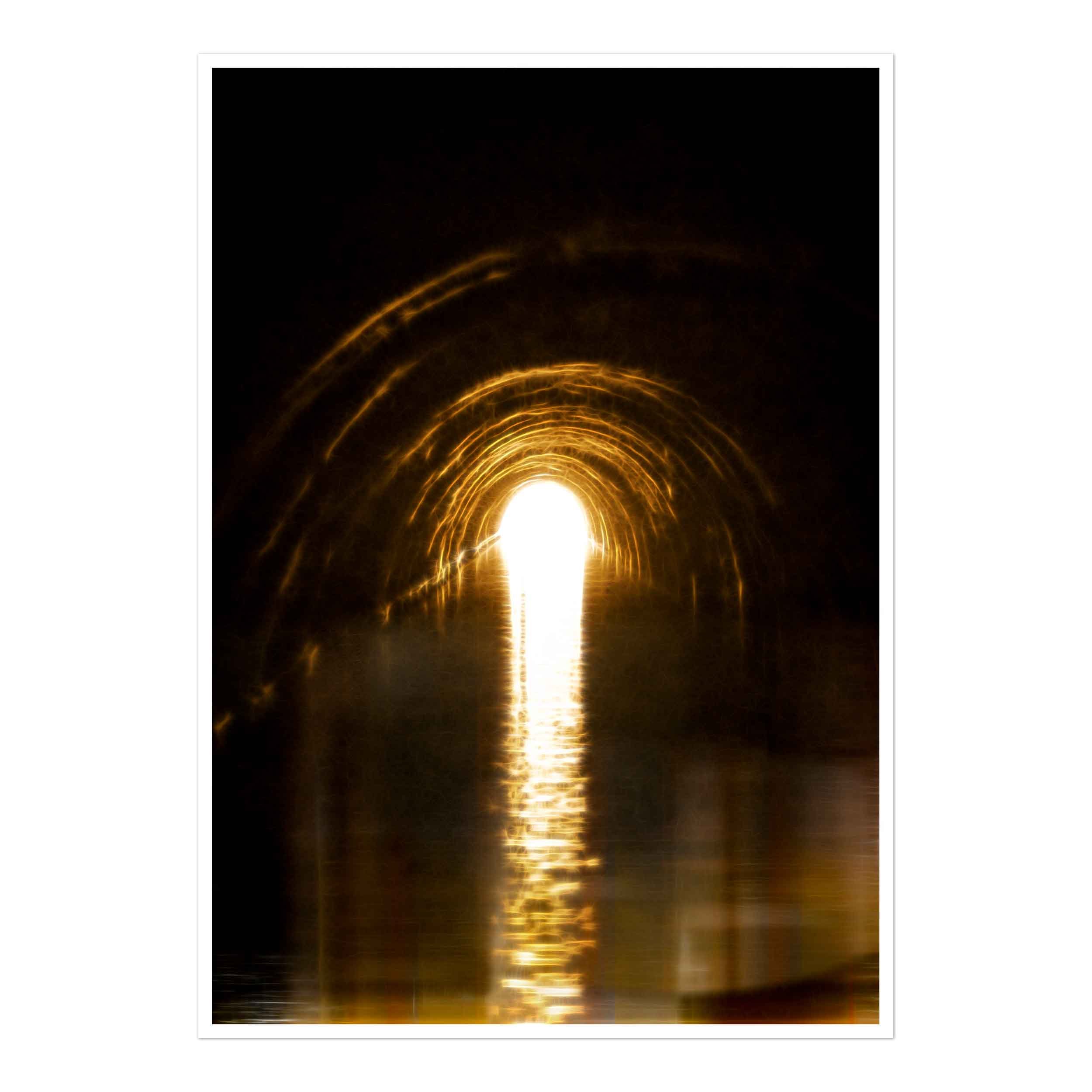 Abstract photograph depicting a luminous light emerging from a dark tunnel, symbolising hope and resilience.
