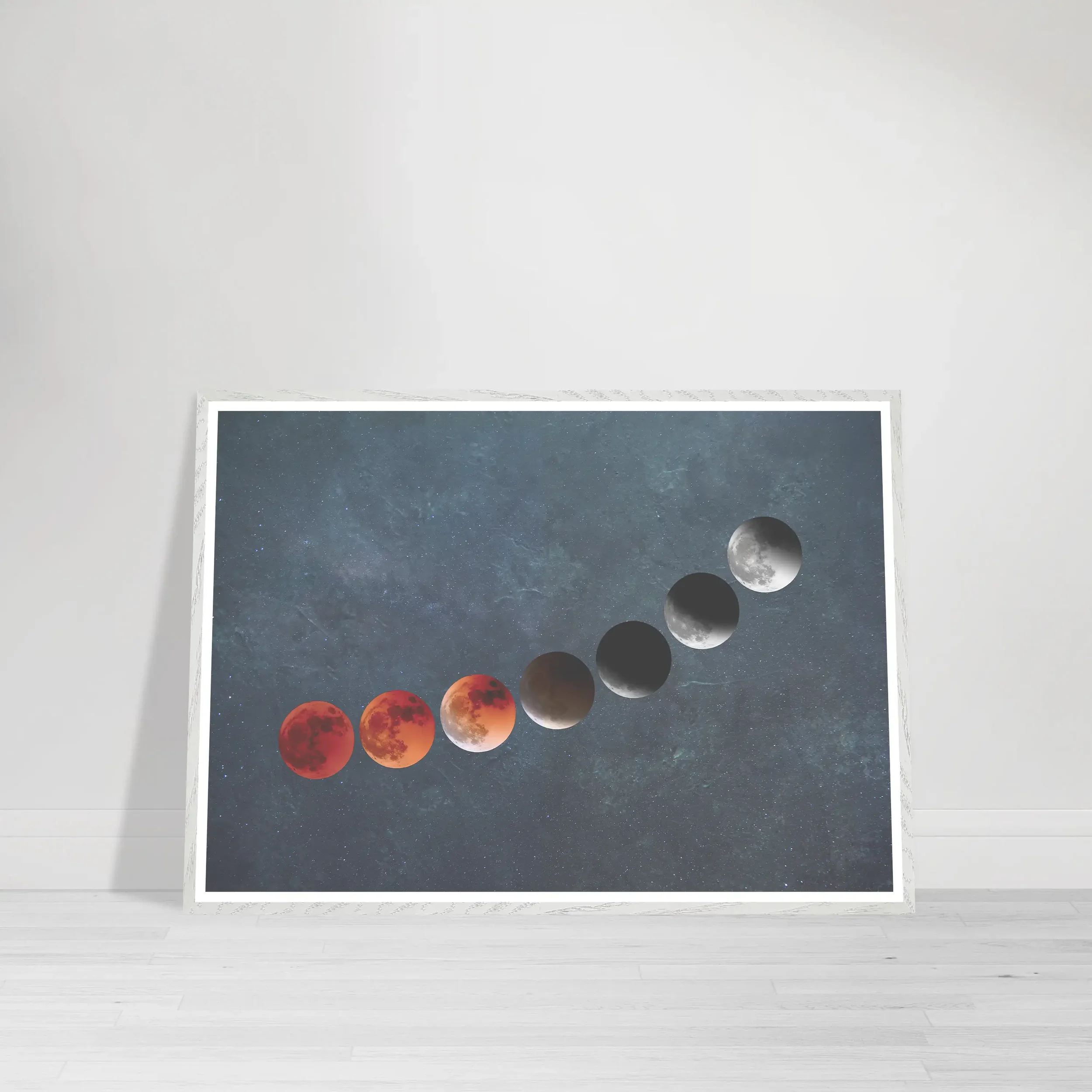Blood Moon Eclipse Phase fine art print showing the lunar eclipse mid-transition, white frame print