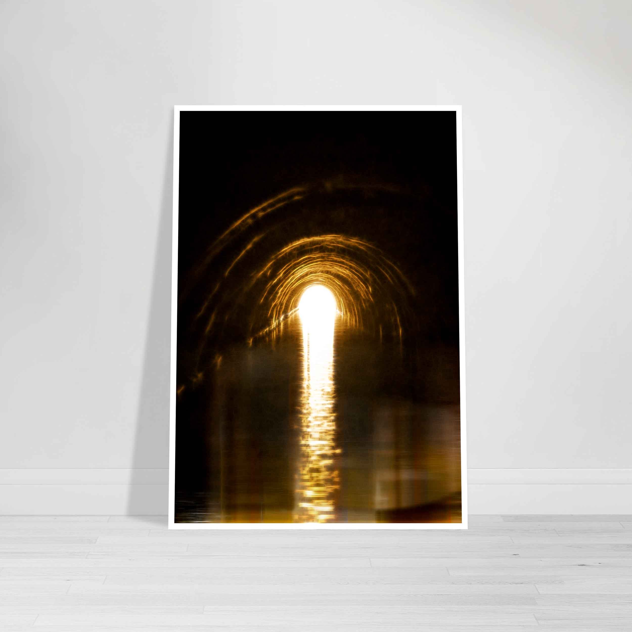 Abstract photograph depicting a luminous light emerging from a dark tunnel, symbolising hope and resilience.