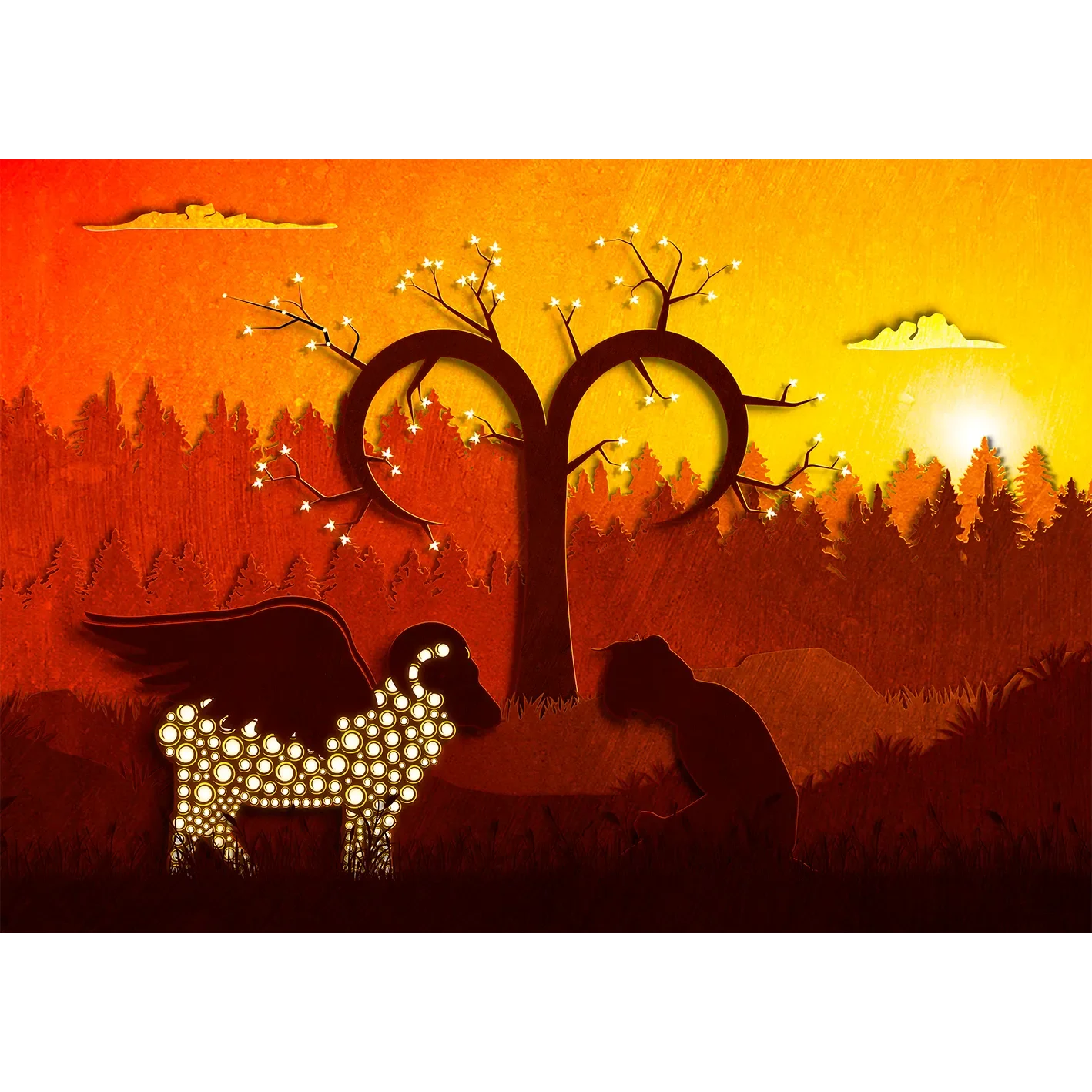 Aries The Ram fine art print in landscape orientation featuring a golden-horned ram against a deep blue celestial background with sacred geometry.