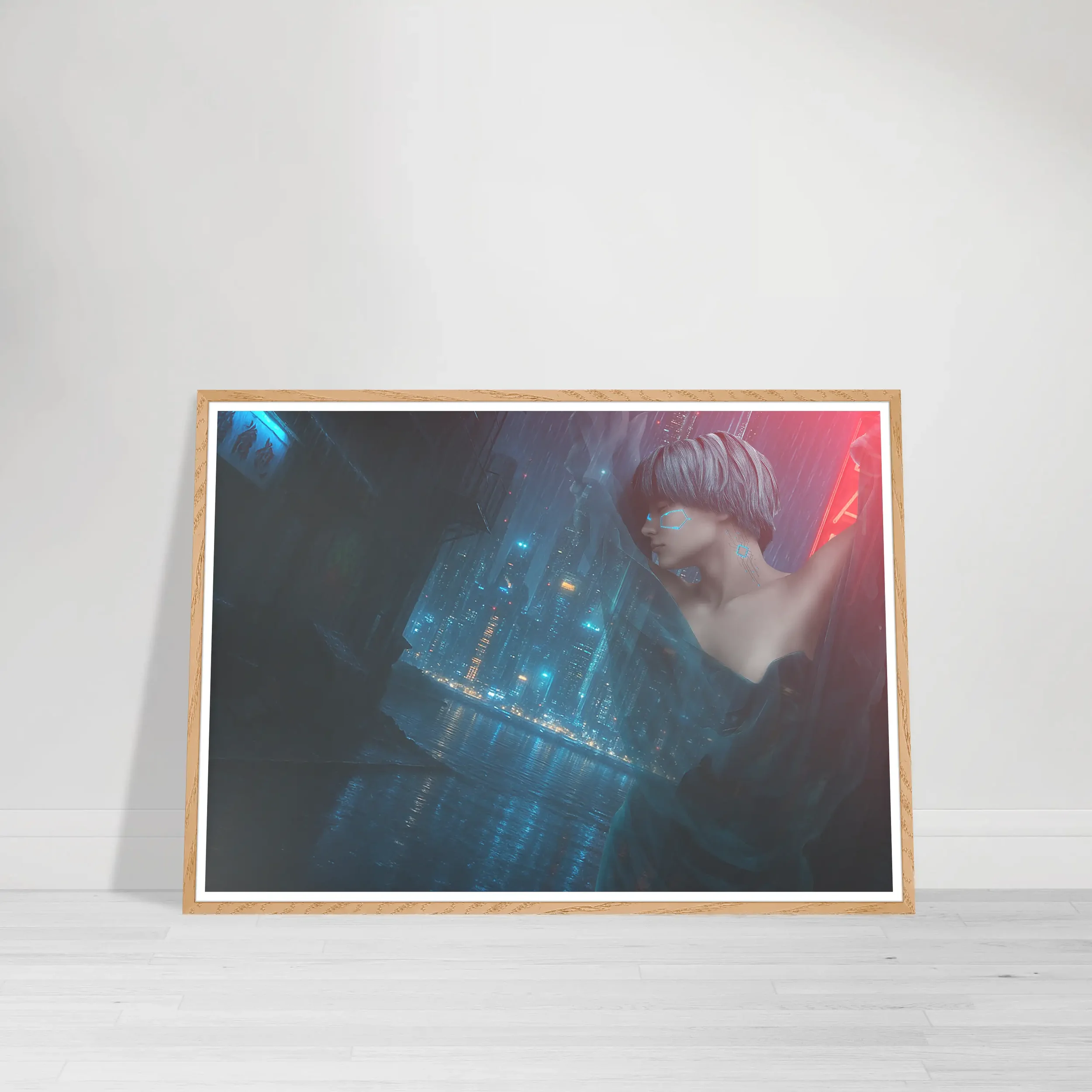 Heavy Rain Fine Art Print in a natural wood frame — warm, organic charm framing dramatic skies and rain. A beautiful balance of nature and artistry.