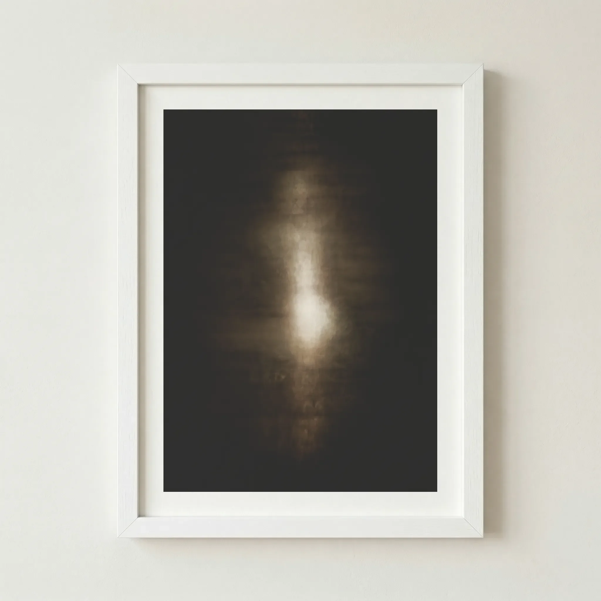 'Pulse' fine art print in a white frame, providing a sharp, modern contrast that emphasises the warmth and clarity of the glowing light.