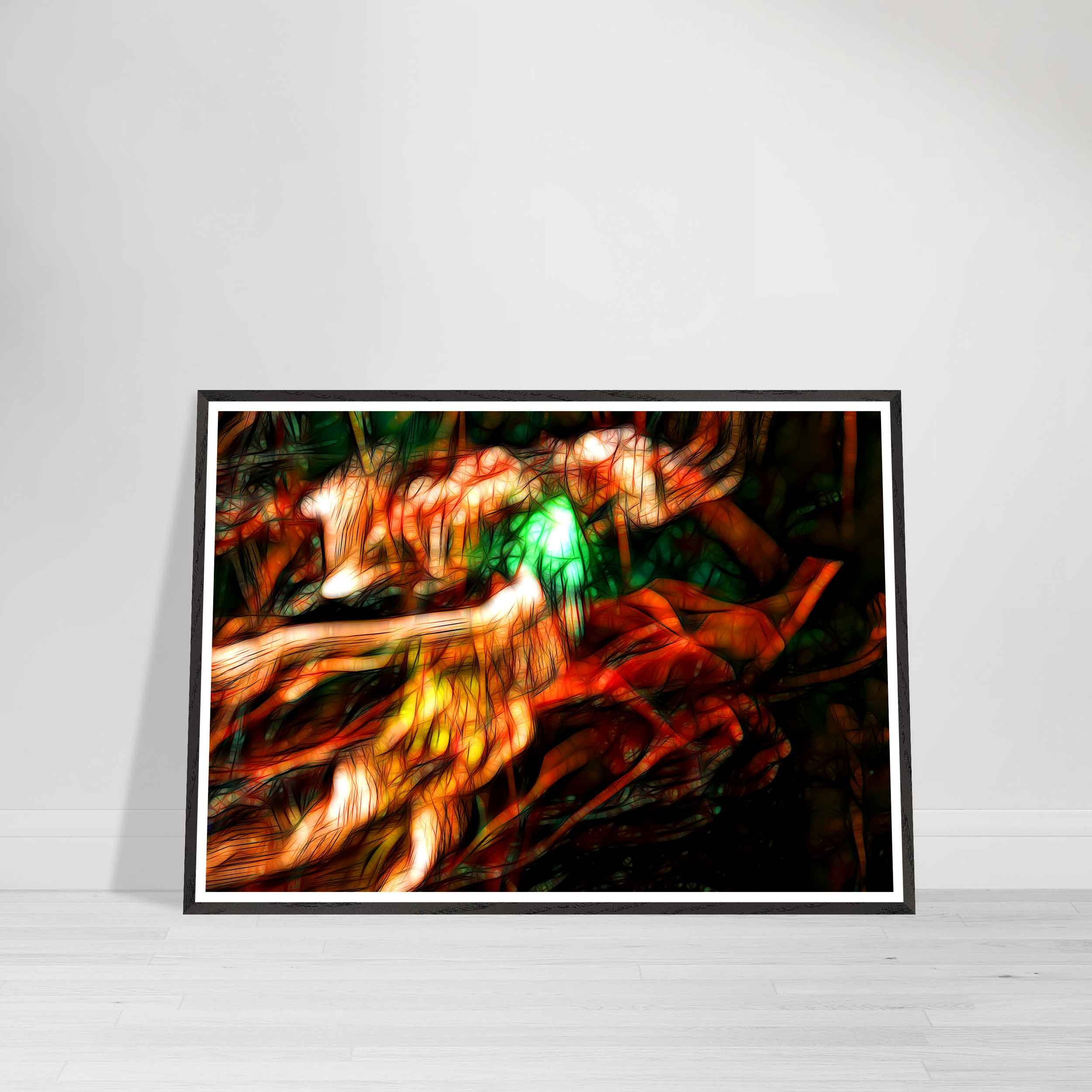 Metro Android abstract art print with layered digital textures and futuristic sci-fi design in bold tones.