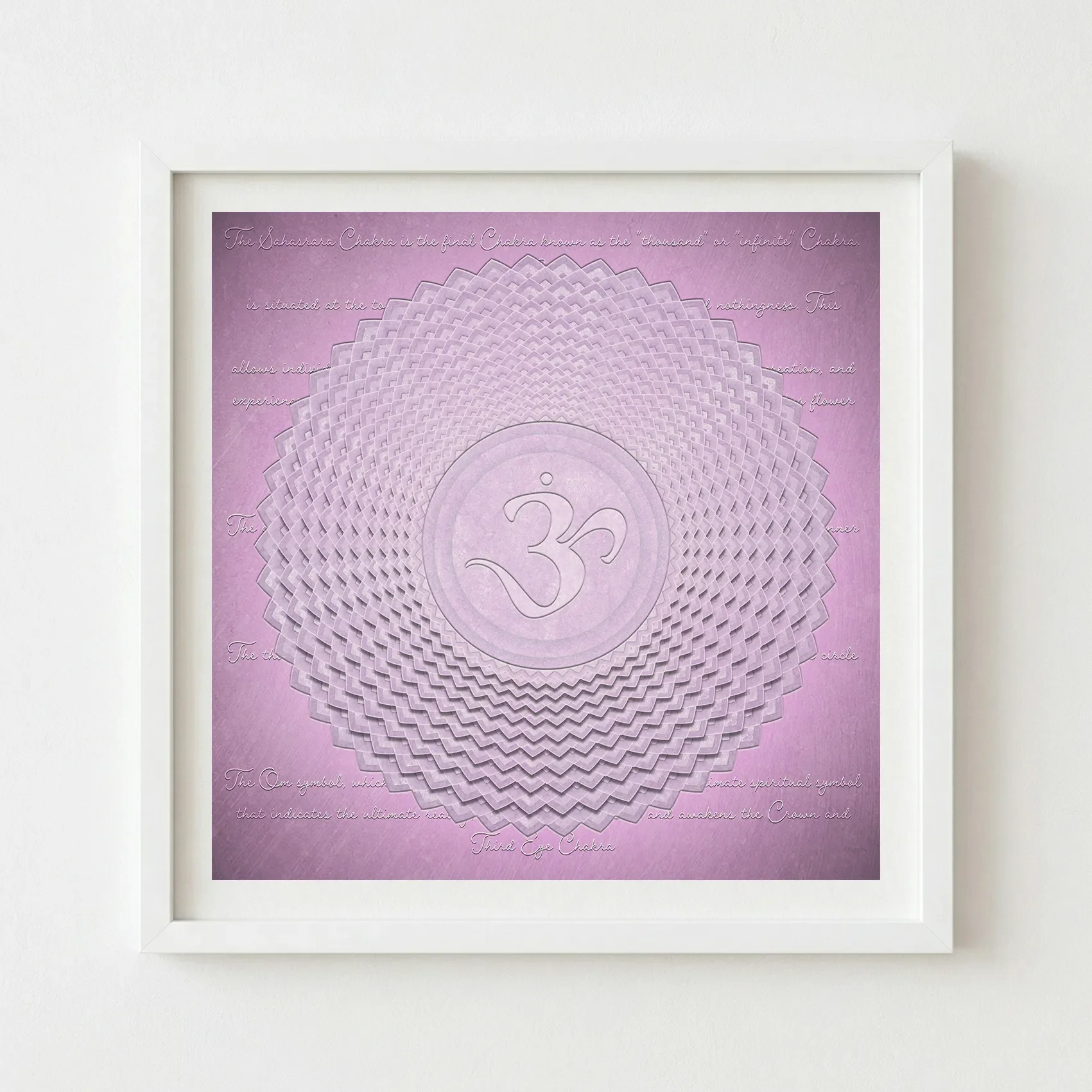 'Crown Chakra' fine art print in a white frame, creating a light, ethereal aesthetic that mirrors the chakra’s theme of spiritual transcendence.