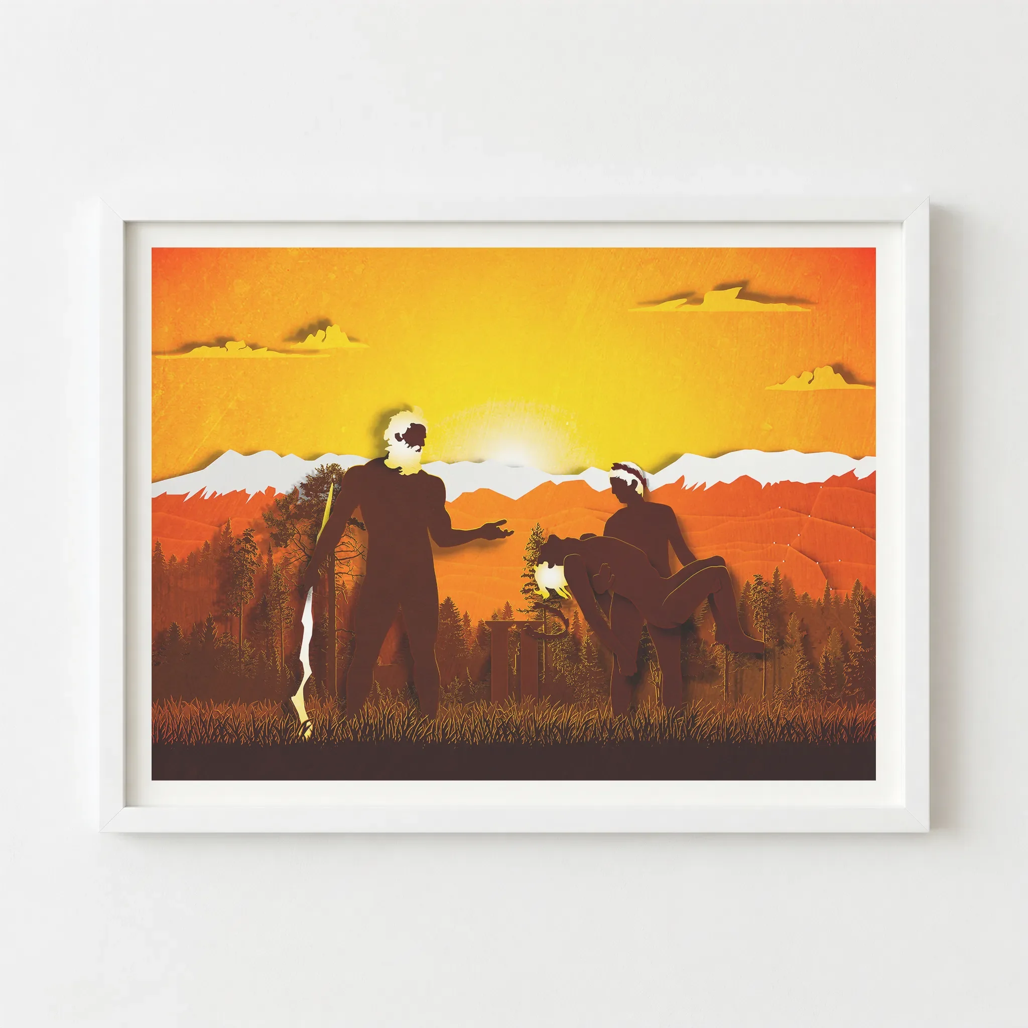 Modern Gemini poster in a white frame, creating a bright, clean contrast that highlights the snowy mountain peaks.