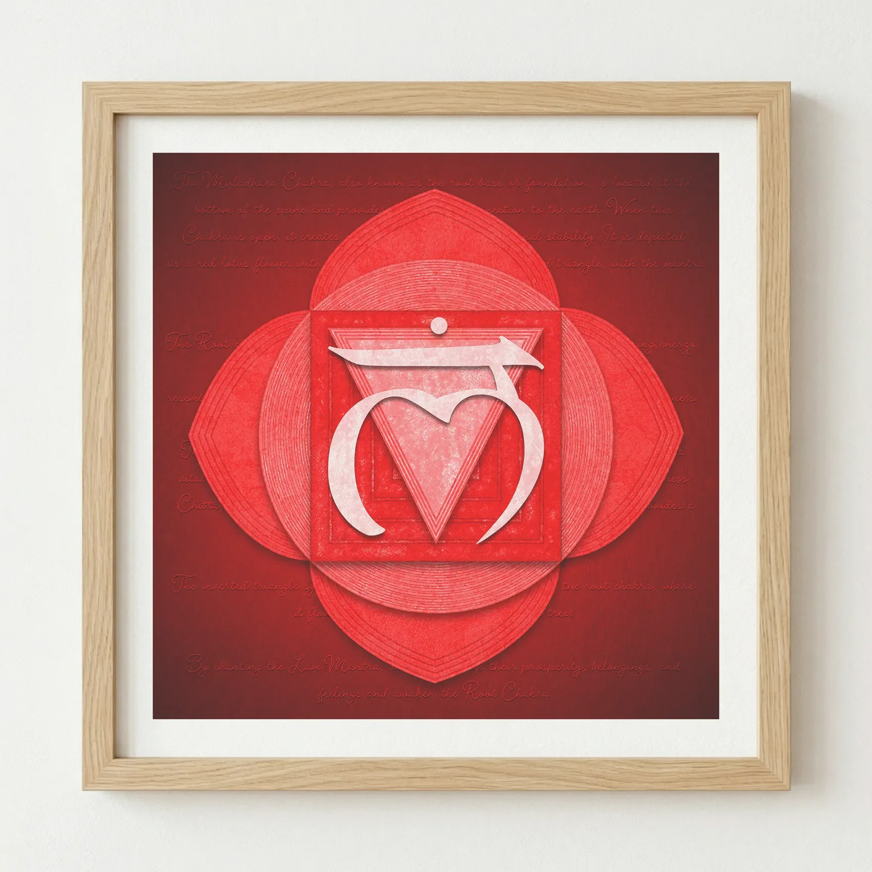 'Root Chakra' print in a natural wood frame, perfectly aligning with the chakra’s elemental connection to the earth and physical stability.