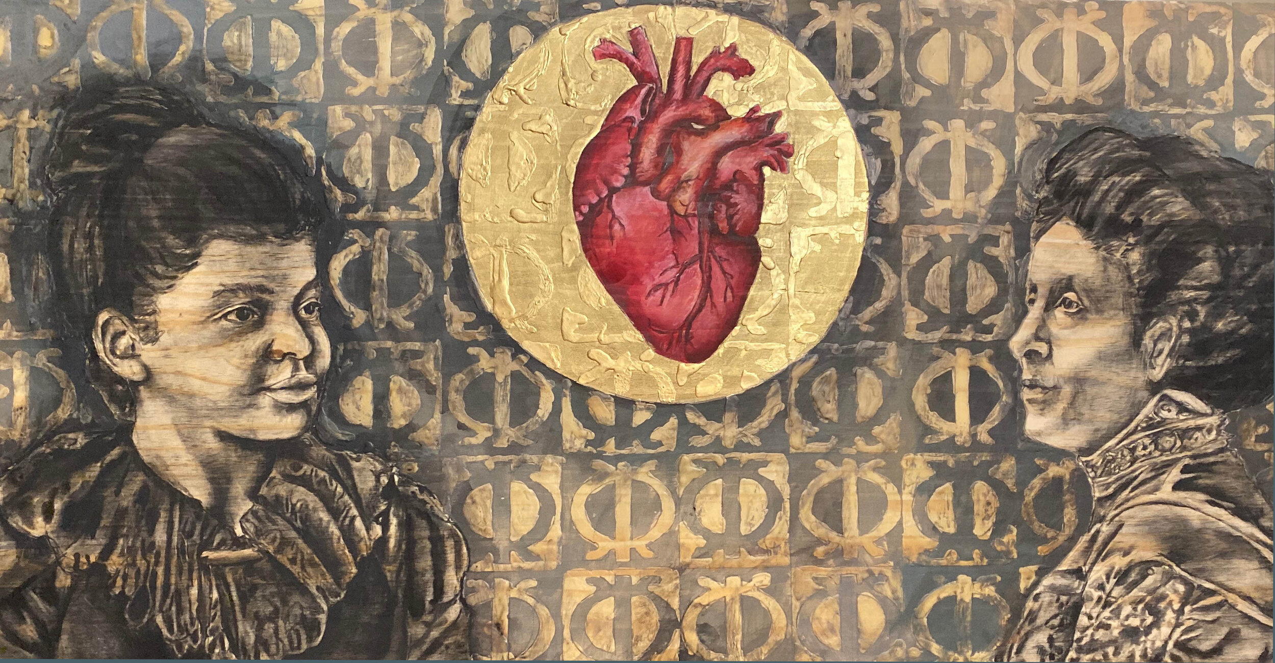 Lifting As We Climb, Charcoal, Acrylic, Ink on Wood, 2019
