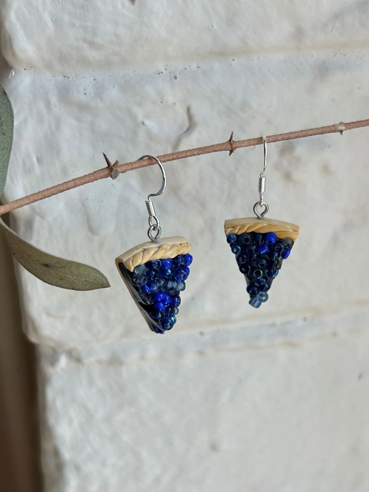 Blueberry pie earrings by Maire Trombley