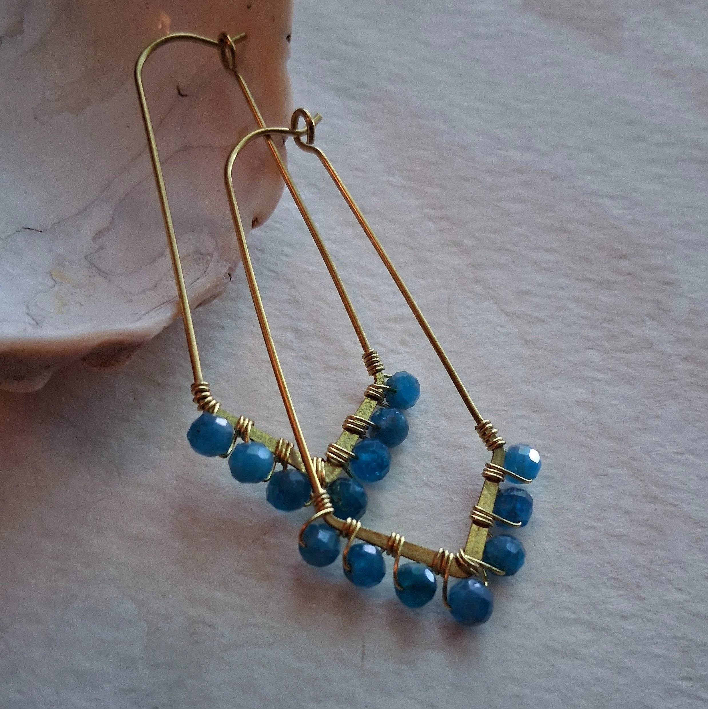 Blue Apatite and Brass Earrings by Kriya Davis