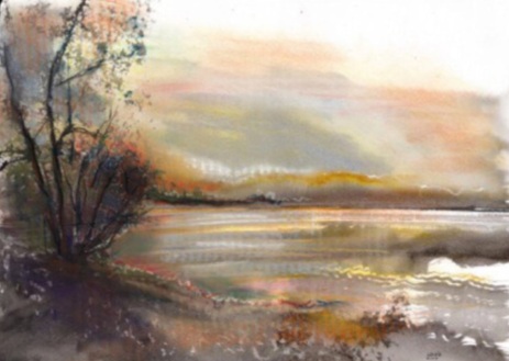 First Rays 35 x 50 cm, watercolor and pastel on paper. Collaboration between David and Hodaya Louis. #A104 - 2016