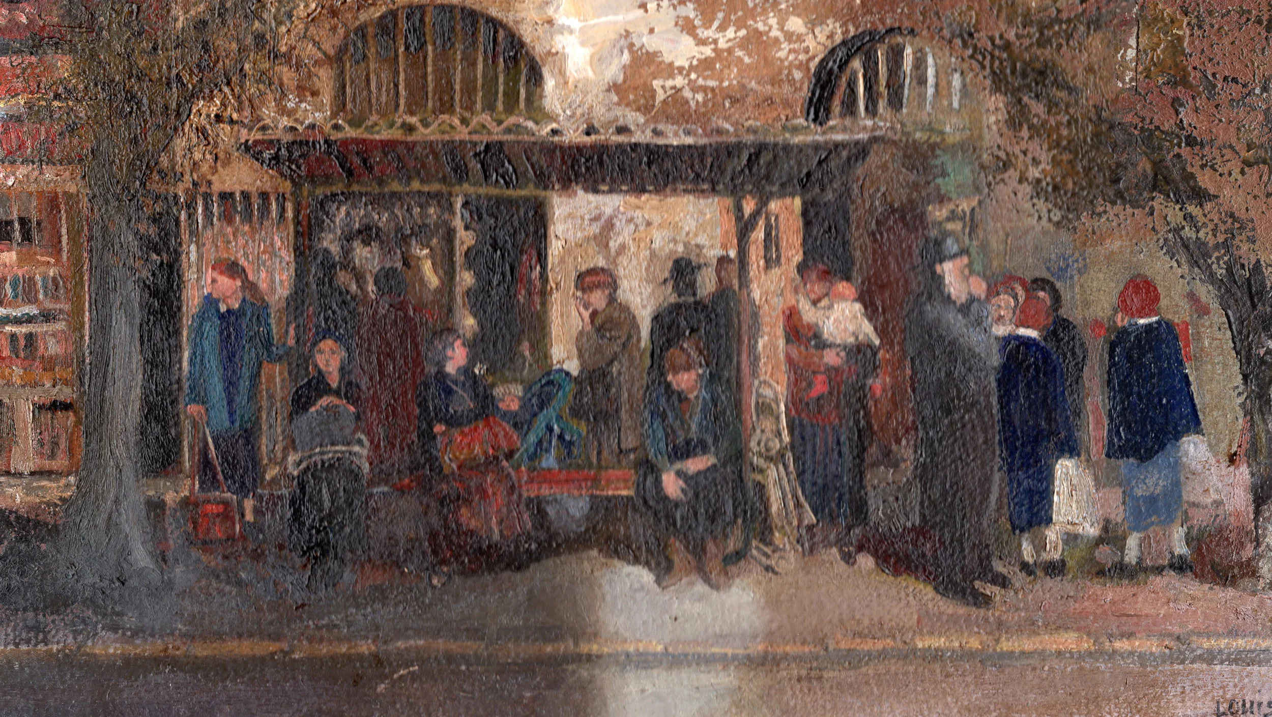 Bus Top Gathering I 19 x 33 cm, oil on wood. #A189