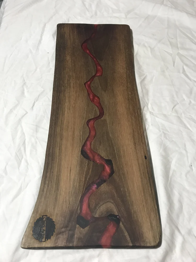 One Of A Kind Red And Black River Epoxy Resin Inlay Black Walnut Charcuterie Board Reversible Cheese Board Serving Platter Server Handmade Charcuterie Serving Tray Ottoman Tray Omni Artis