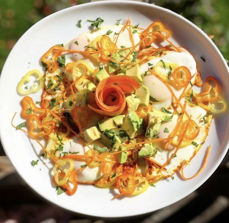 Over-easy egg with fresh veggies