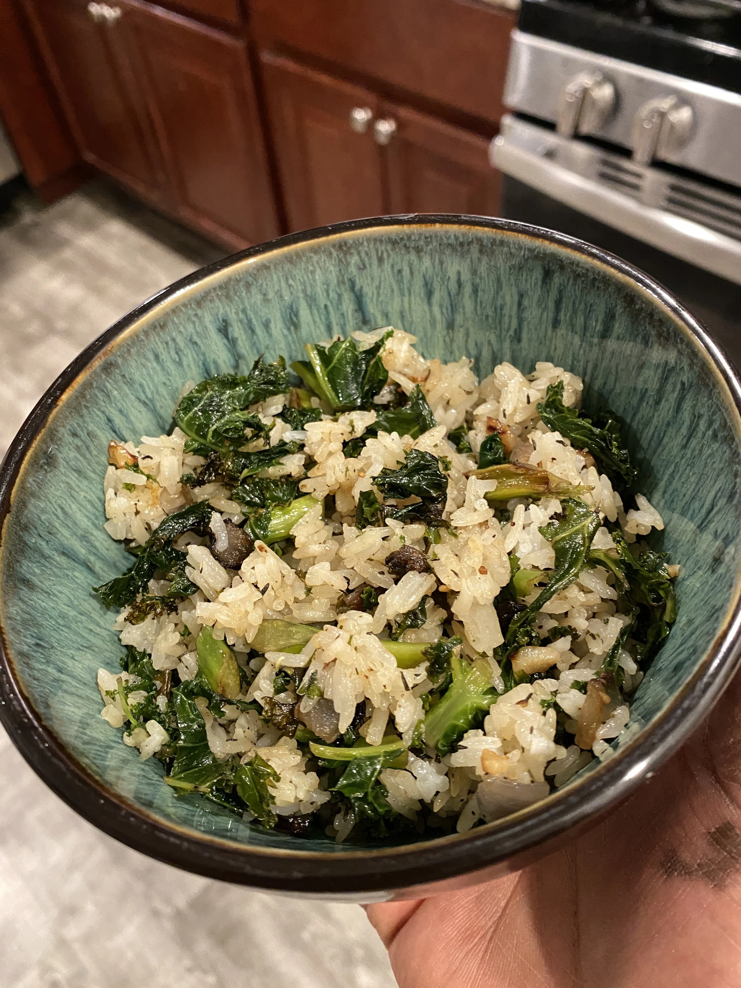 Charred green rice