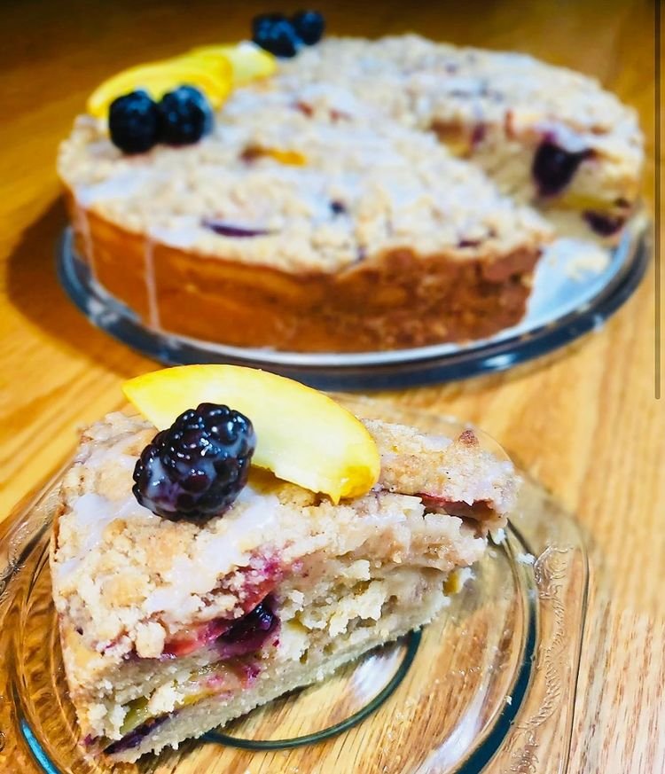 Peach and blackberry coffee cake