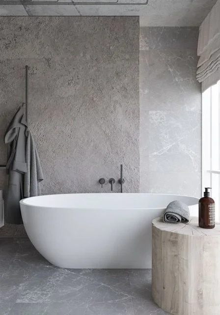 Luxurious Bathroom with Grey Concrete Walls i.pinimg.com