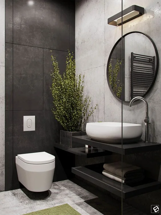 Contemporary Bathroom with Wood and Concrete Walls vingle.net