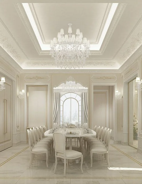 White and Cream, Luxurious Dining Room ionsdesign.com