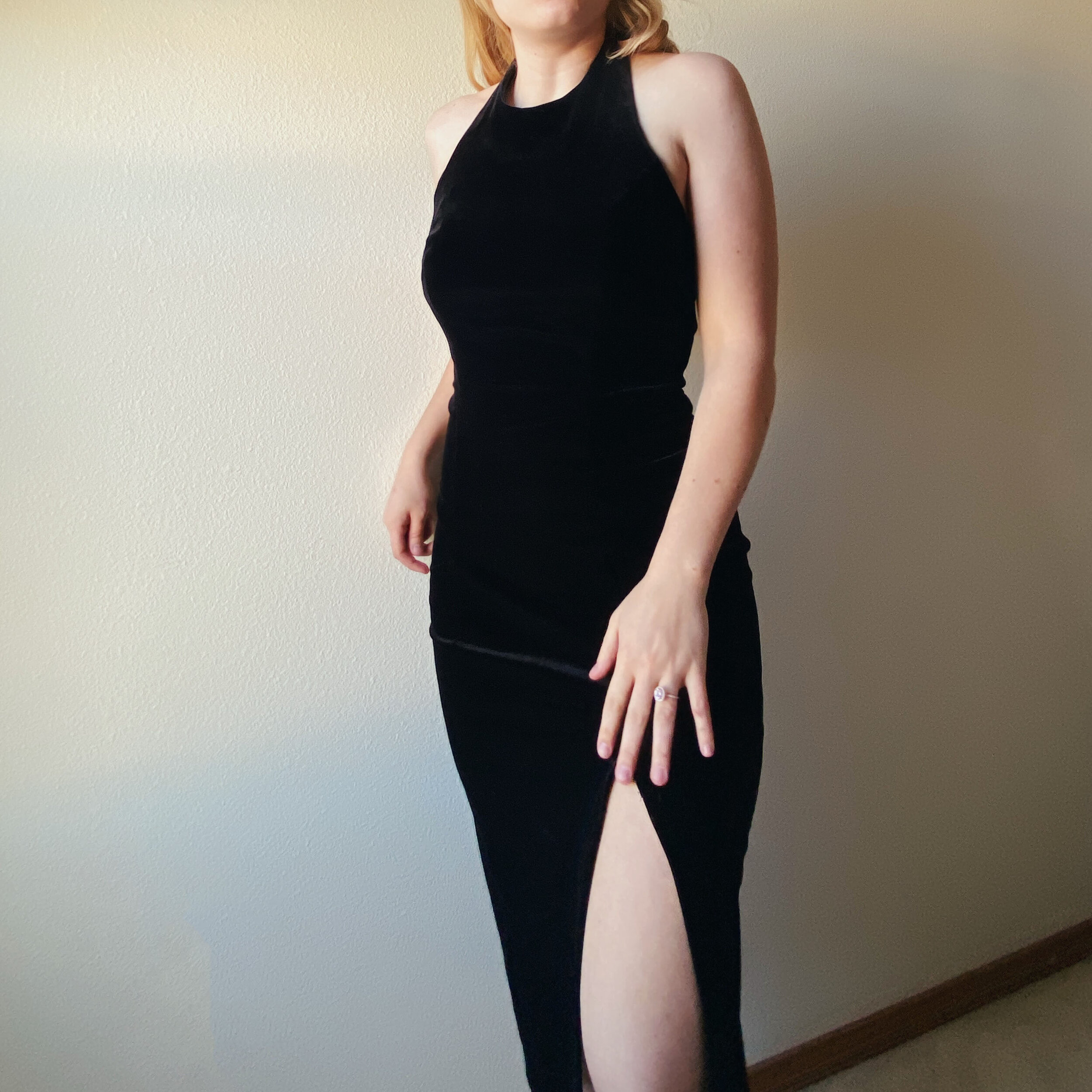 Below the Knee Halter Tank Dress with Slit (M)