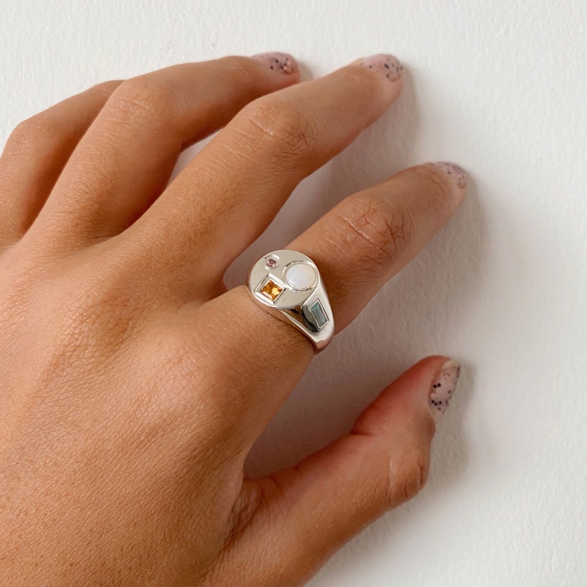 Cinco Gemstone Signet Ring