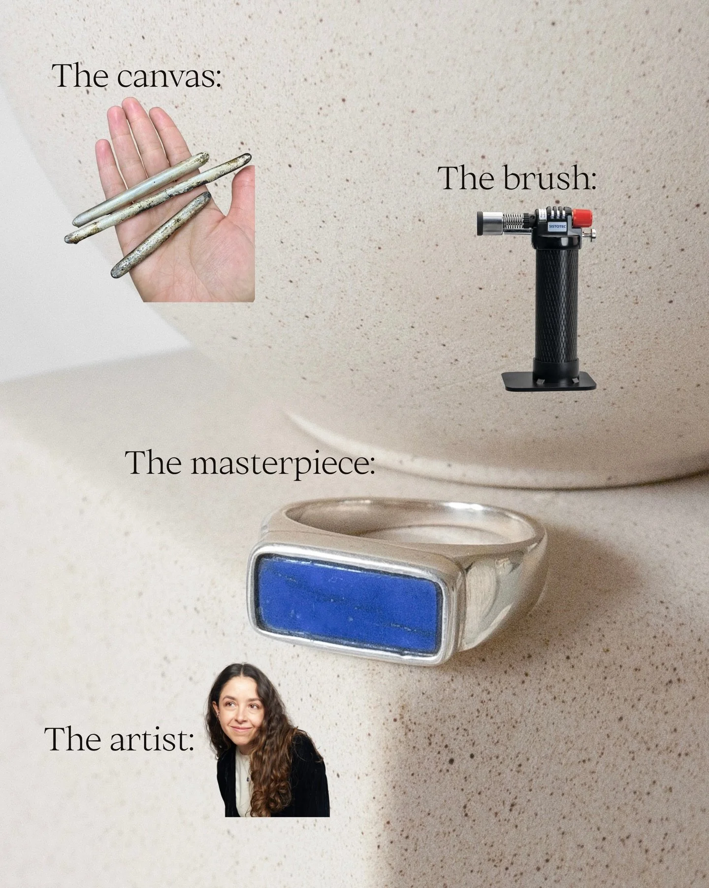 The canvas: recycled sterling silver.
The brush: a blowtorch.
The masterpiece: yours, if you want it. 💍
The artist: unavailable for comments, she&rsquo;s busy making more rings. ⚒️