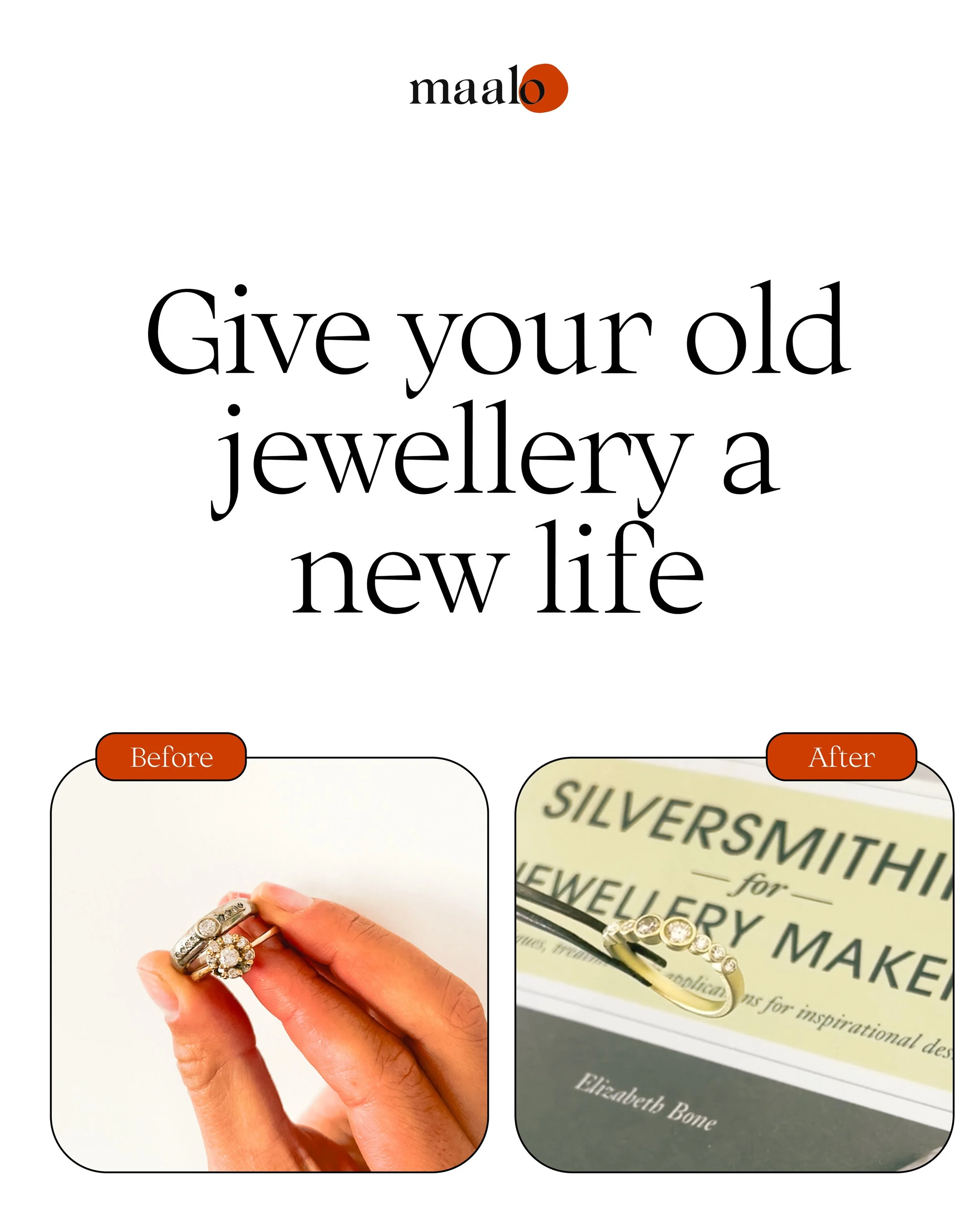 One of my bespoke services is transforming jewellery you already own into something new. Keeping the material, and the meaning behind it, while creating a piece that feels right for you now.

Have something sitting unworn in your jewellery box? Get i