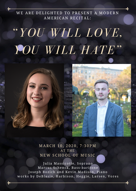 Performances: Recital- "You Will Love, You Will Hate"