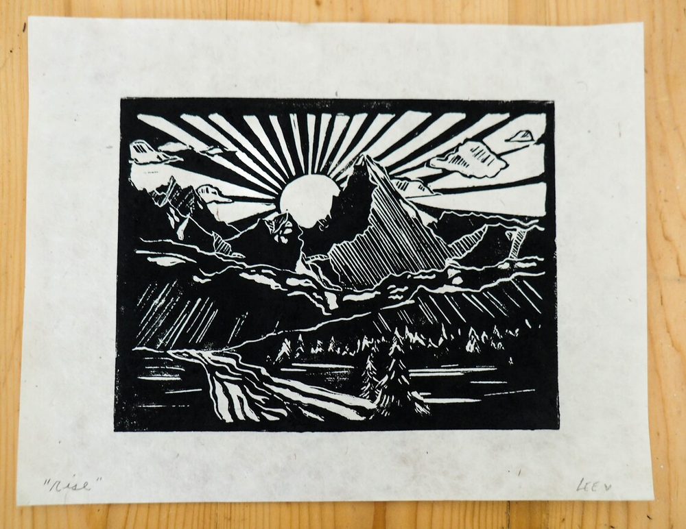 Rise - Linocut Print / Mountain Art / Minimalist Wild Art / Nature