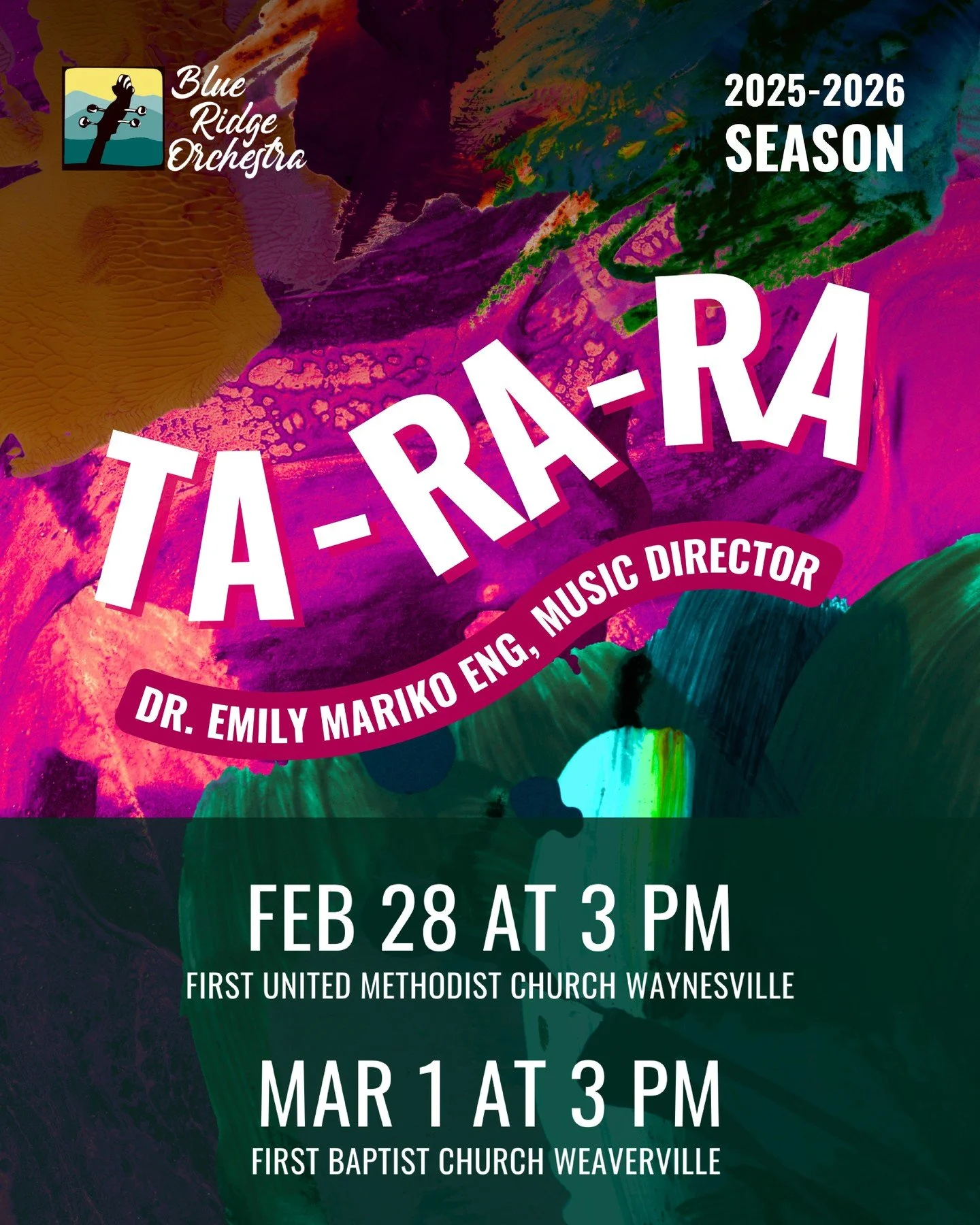 New Year, New Music 🎶

Get ready for a luscious set of concerts coming up this spring...

Ta-Ra-Ra
Dr. Emily Mariko Eng, Music Director

🌺 February 28, 3pm - First United Methodist Church of Waynesville
🌺 March 1, 3pm - First Baptist Church of Wea