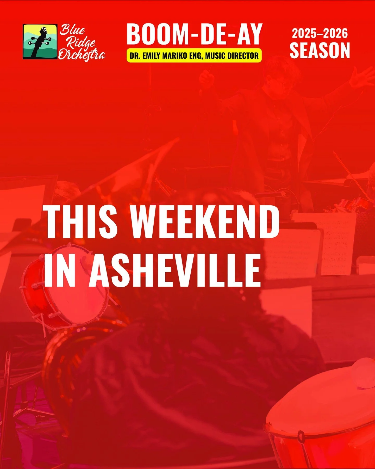 💙 THIS WEEKEND 💙

This weekend in Asheville come listen to live music played by your favorite local community orchestra - The Blue Ridge Orchestra!

BOOM-DE-AY
Dr. Emily Mariko Eng, Music Director

🎭 May 2, 3pm - A.C. Reynolds High School
🎭 May 3