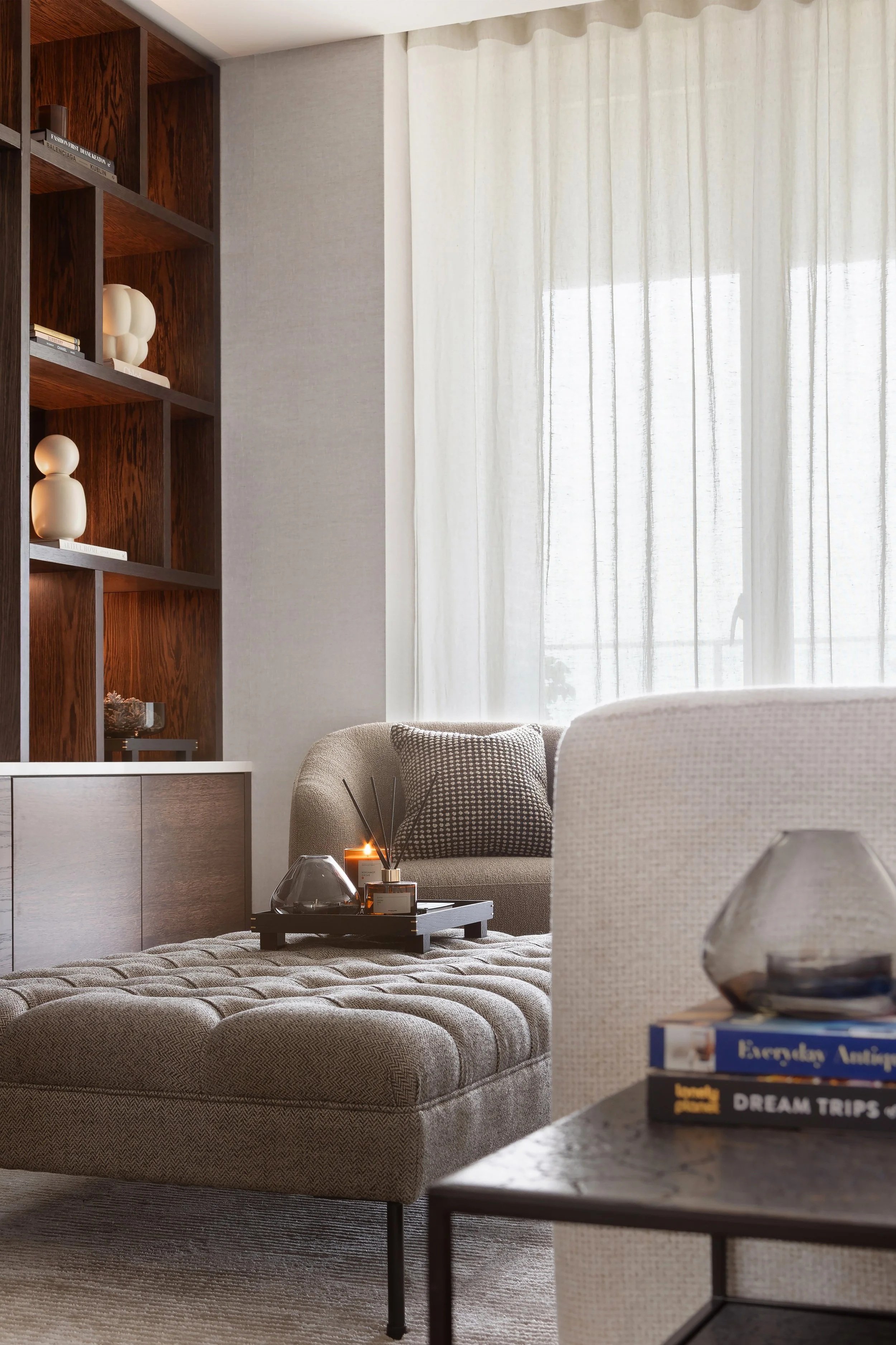 Corner of sittingroom in Ballsbridge with chaise longue