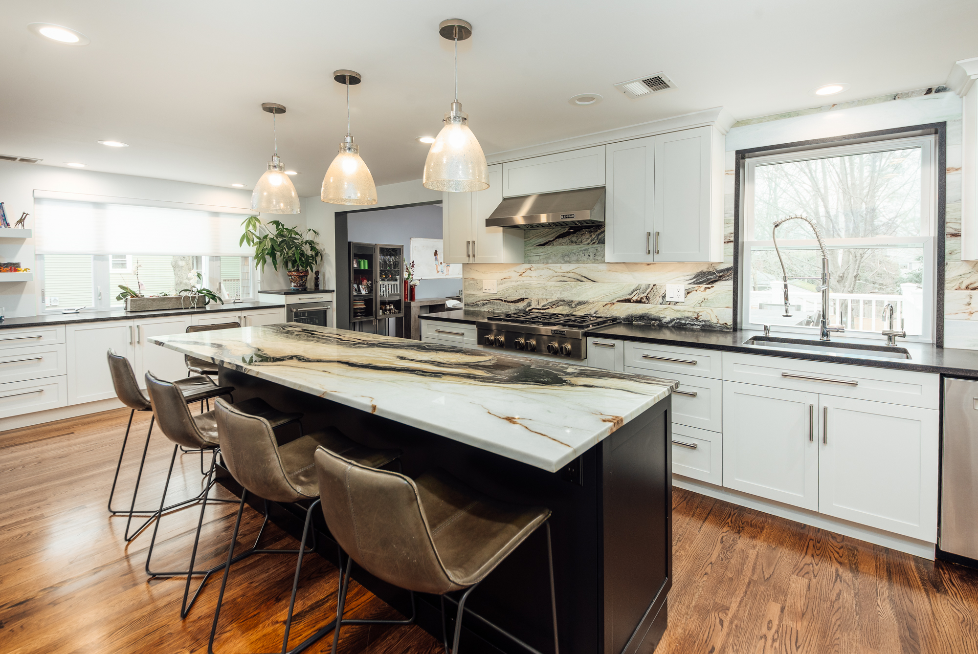 Finished Kitchen: Bright, gleaming and open