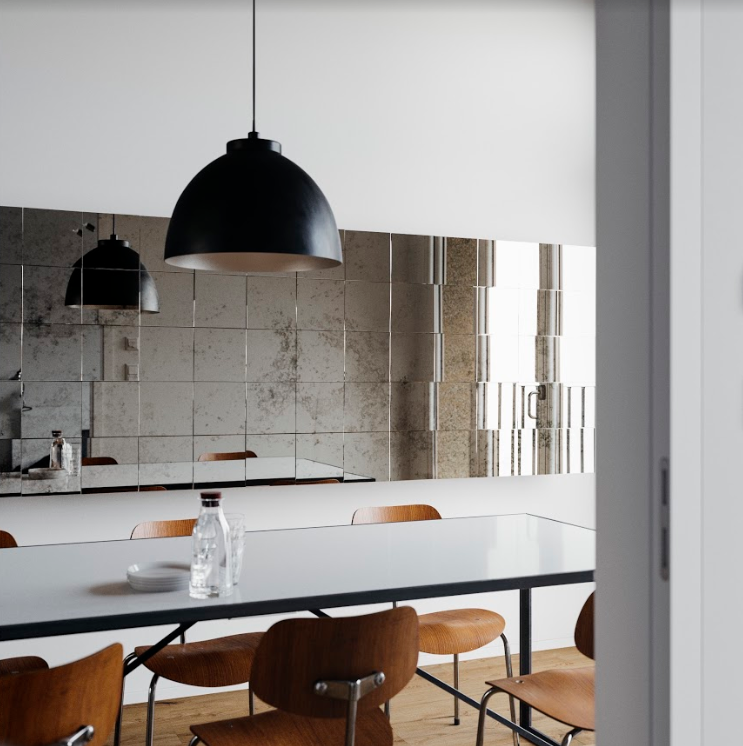 Antiqued Mirror Tiles in Wall from MirrorCoop