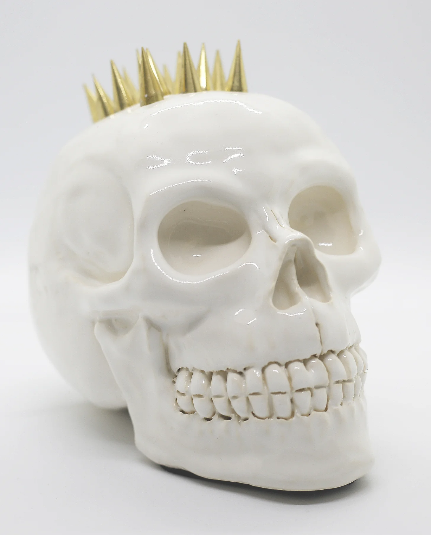 White Glaze Skull w/ 24K Gold Spikes
