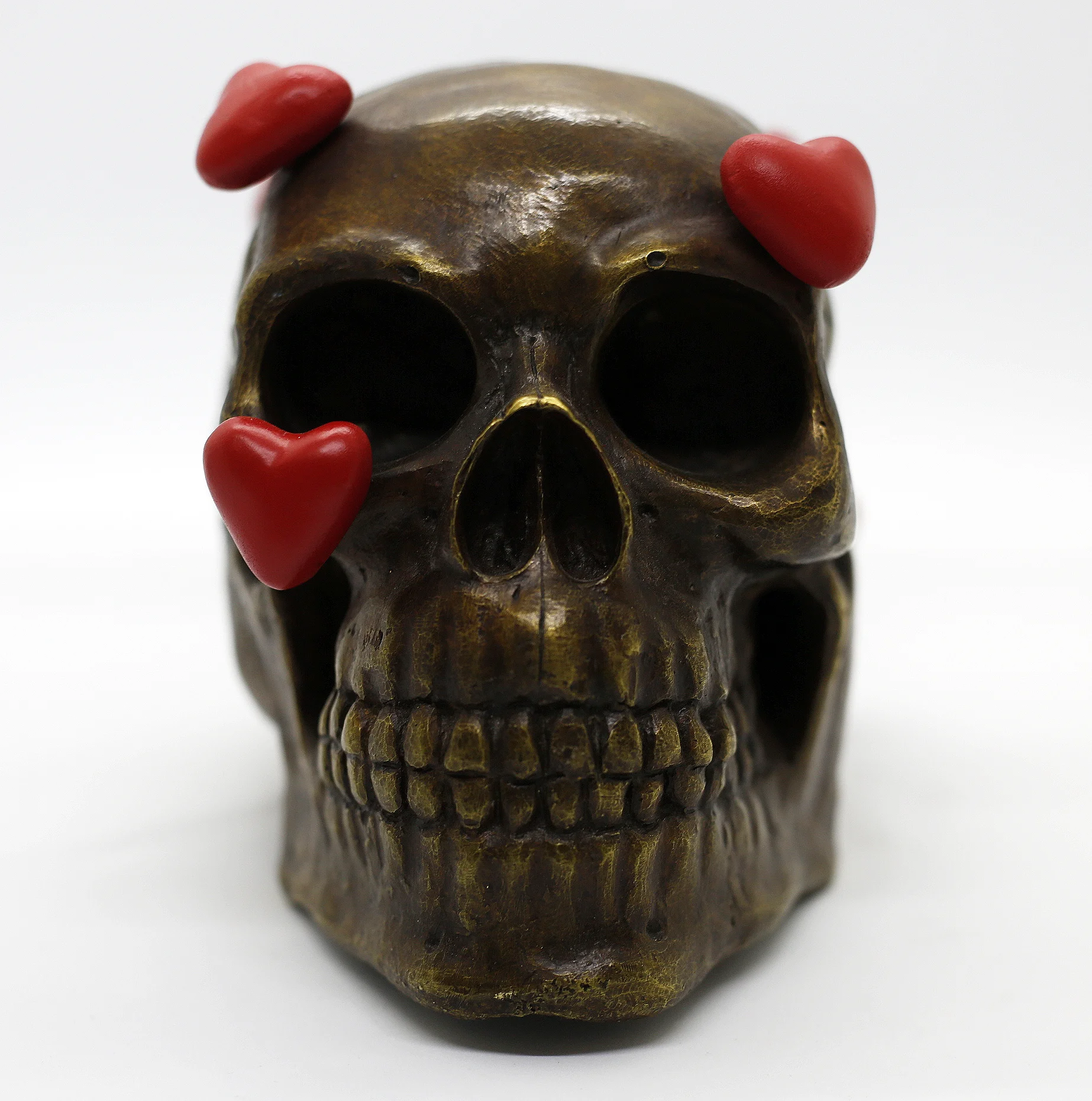 Bronze Skull w/ Red Hearts