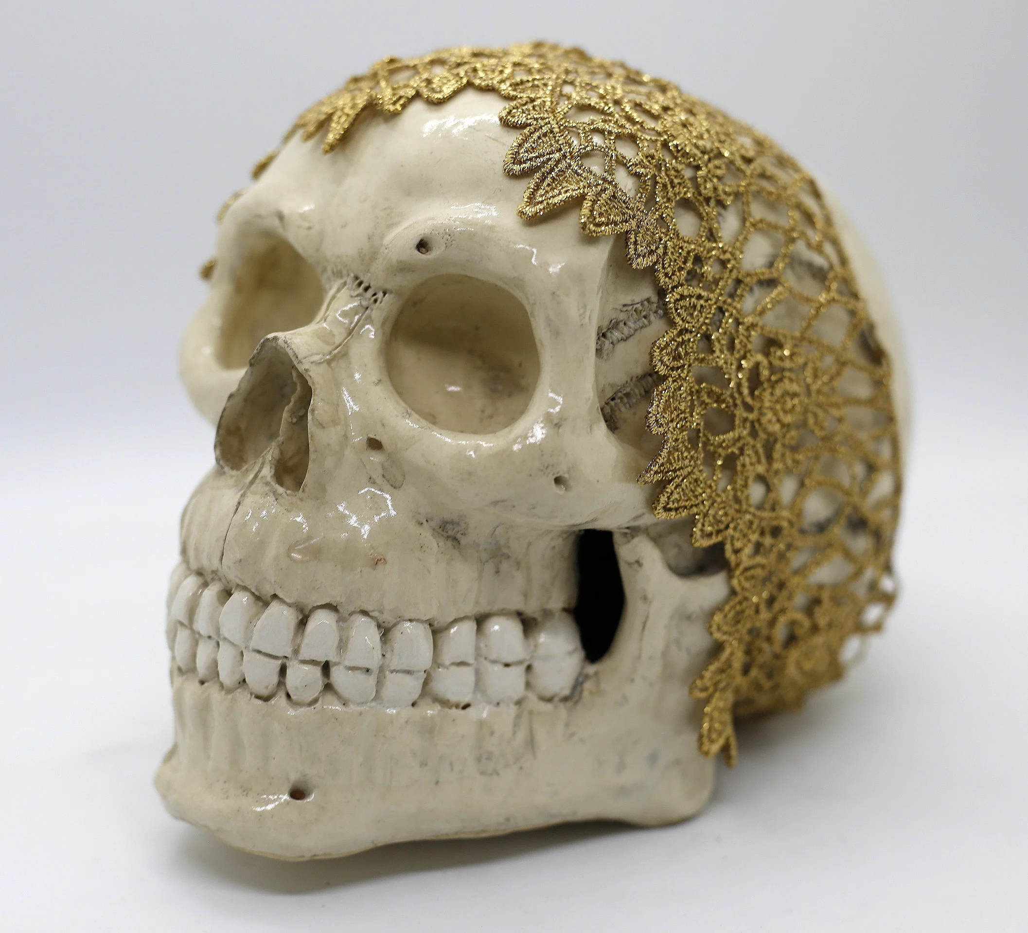 Glazed Skull w/ Gold Trim Headpiece