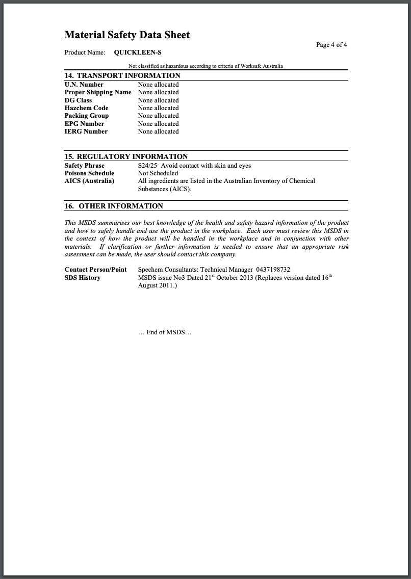 Quickleen-S MSDS pg 4