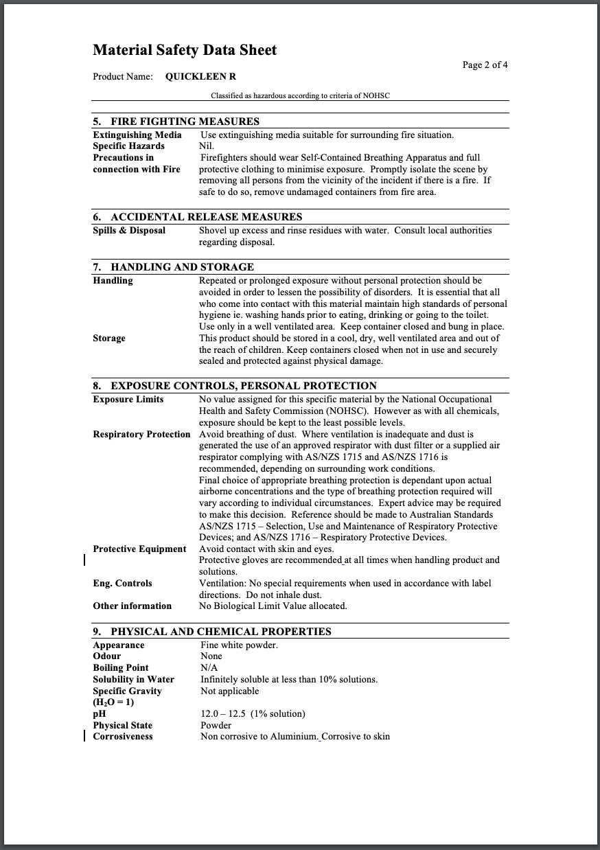 Quickleen-R MSDS pg 2