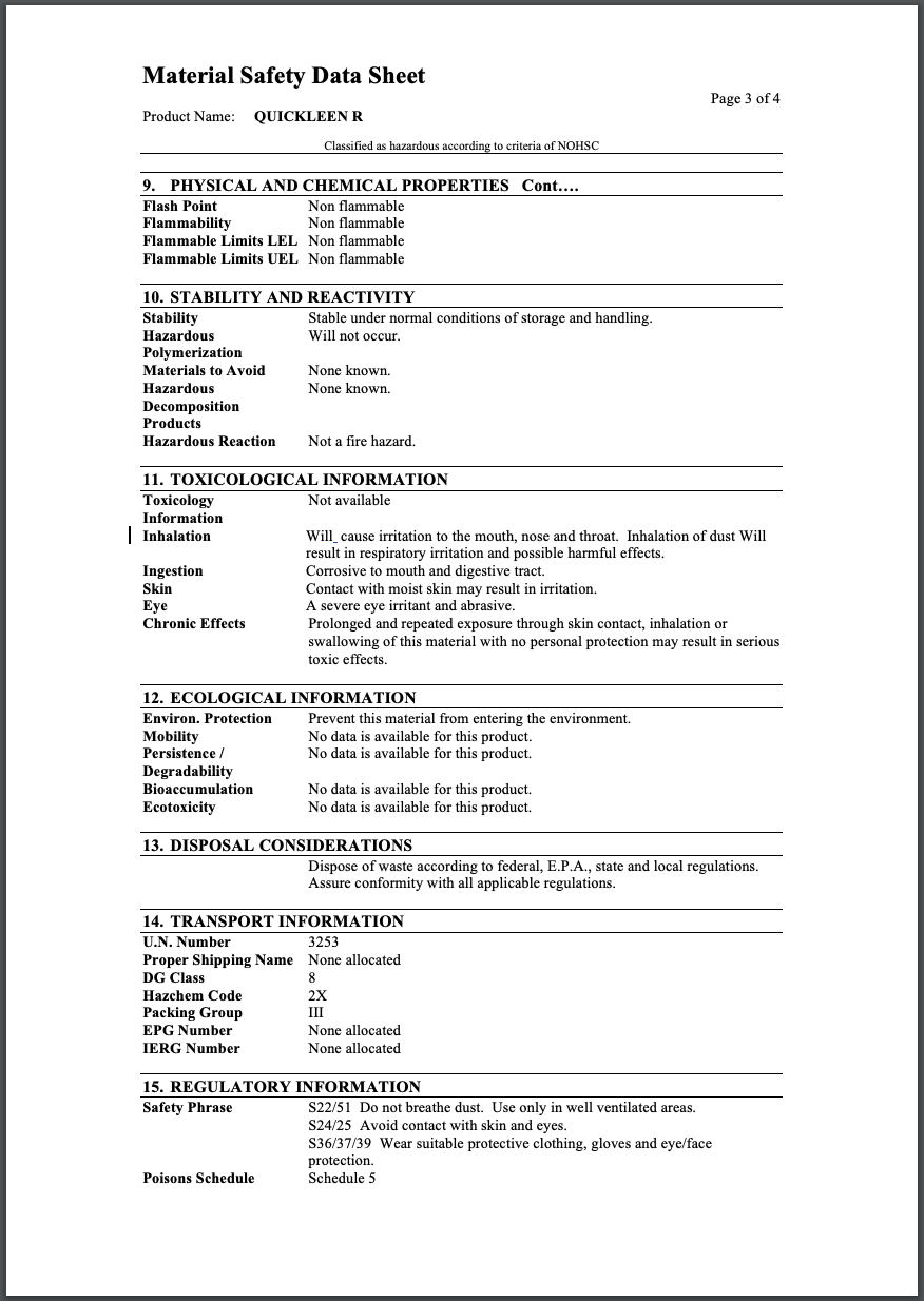 Quickleen-R MSDS pg 3